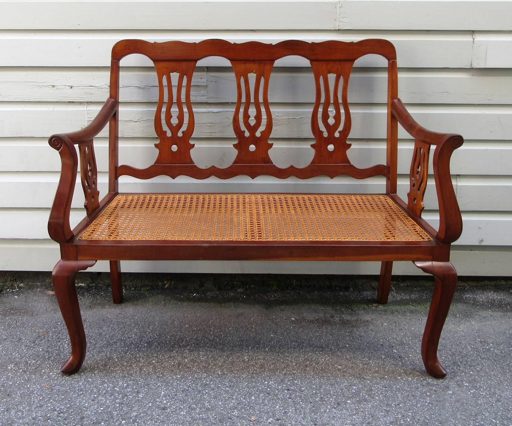 19th Century St.Croix Regency Mahogany and Cane Bench 3