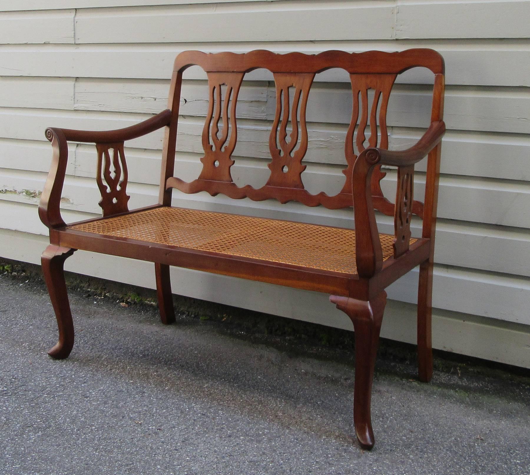 19th Century St.Croix Regency Mahogany and Cane Bench 4