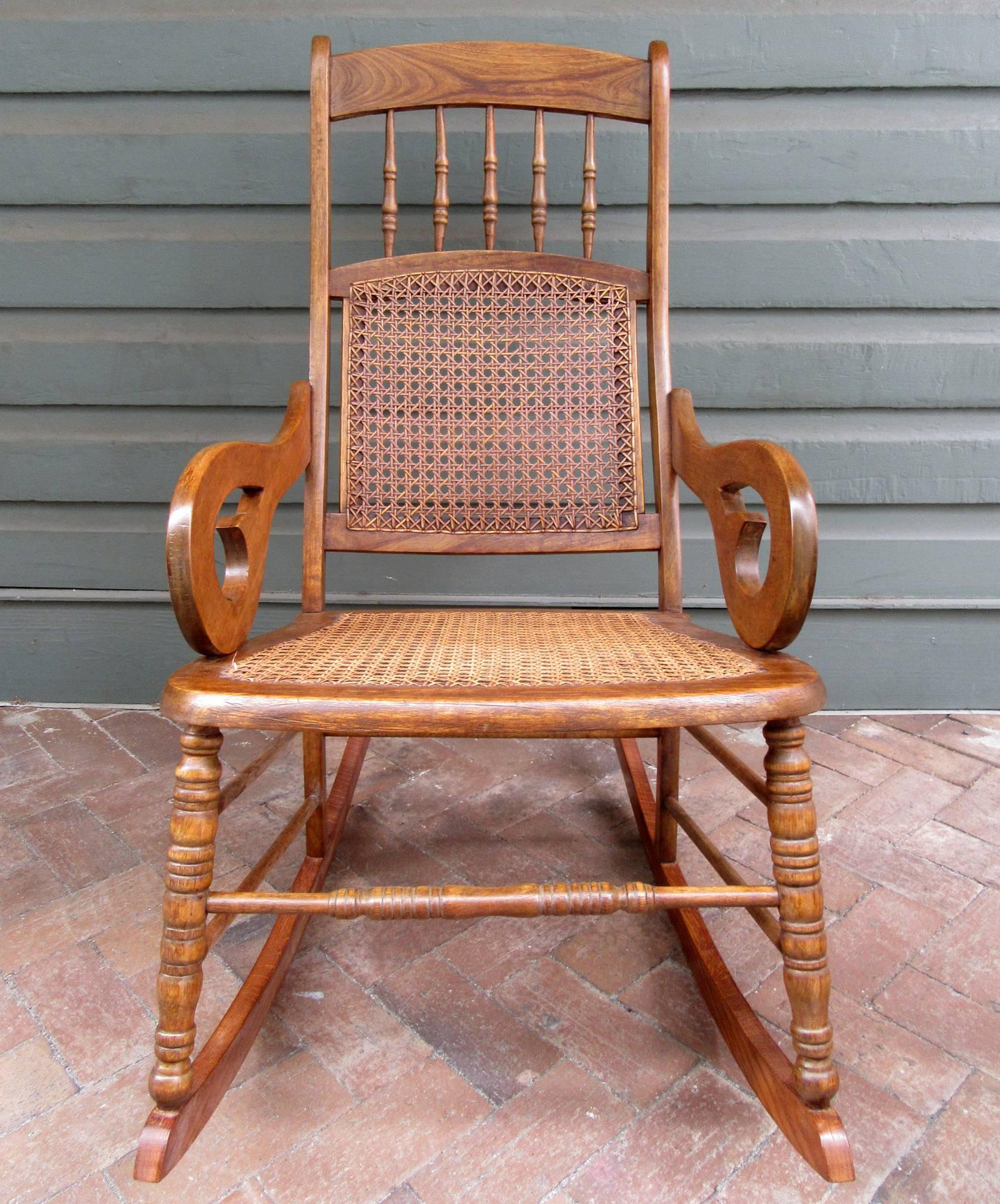 Hand-Carved Mid-19th Century St. Croix Regency Mahogany and Cane Rocking Chair For Sale