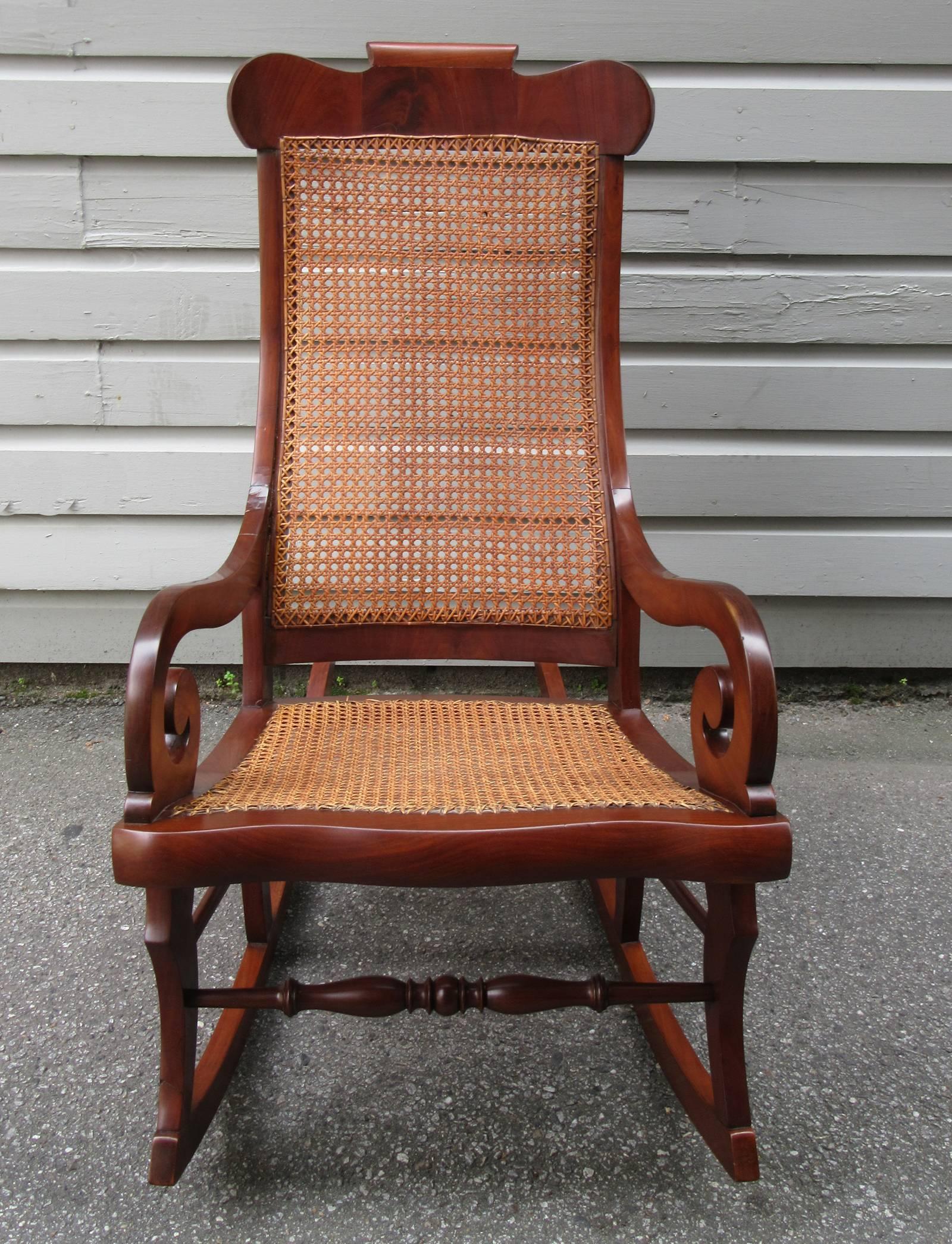 Virgin Islands 19th Century St. Croix Regency Mahogany and Cane Rocking Chair