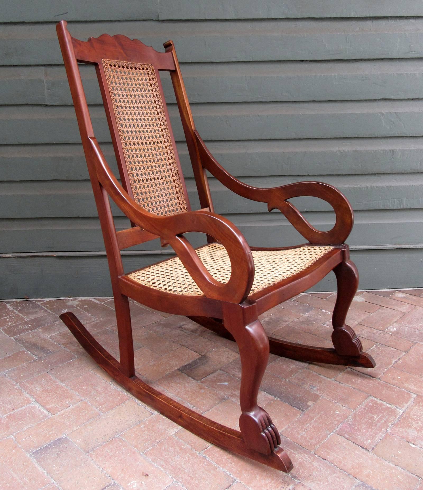 Early 19th Century Caribbean Regency Mahogany and Cane Rocking Chair In Good Condition For Sale In Charleston, SC