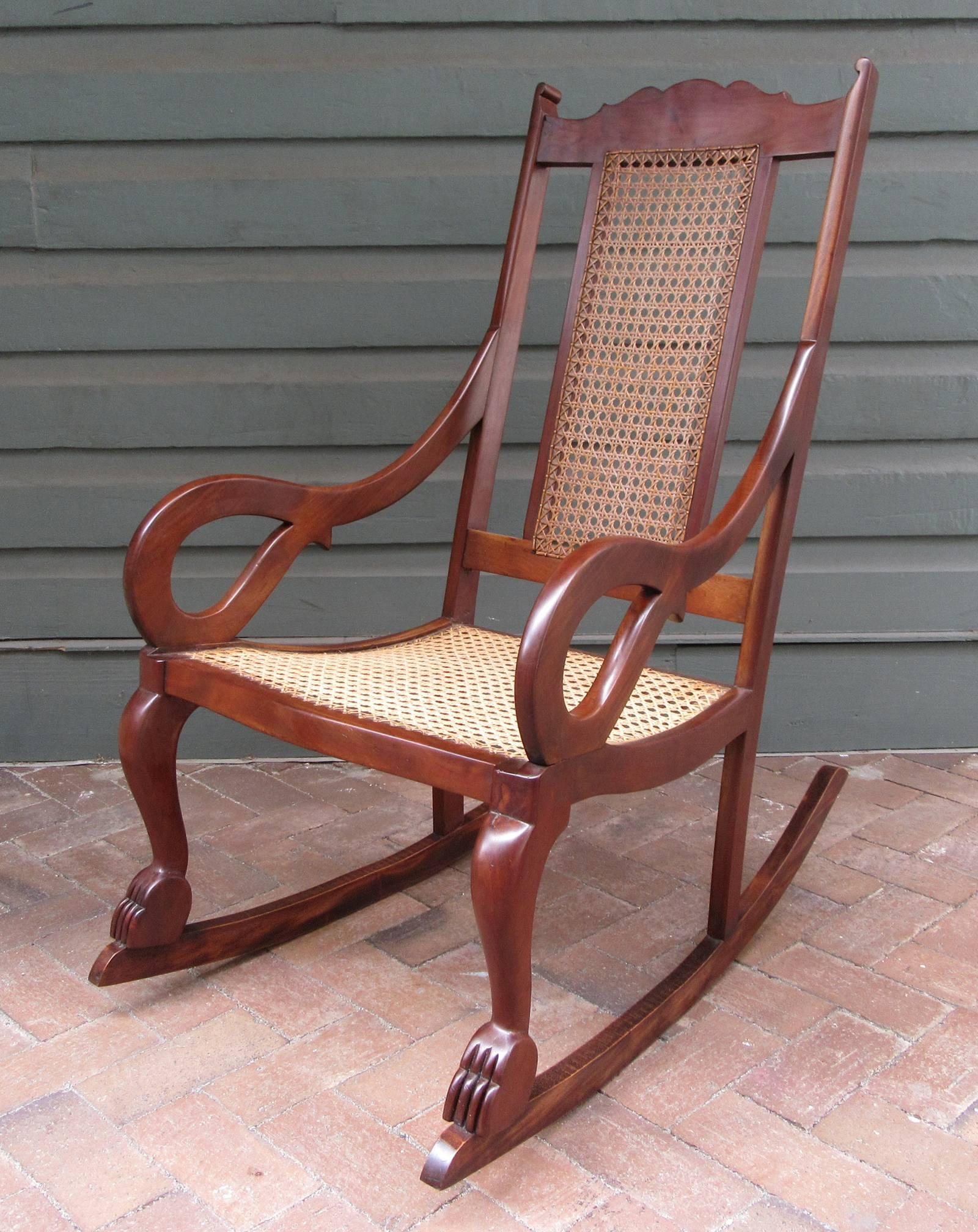 Early 19th Century Caribbean Regency Mahogany and Cane Rocking Chair For Sale 2