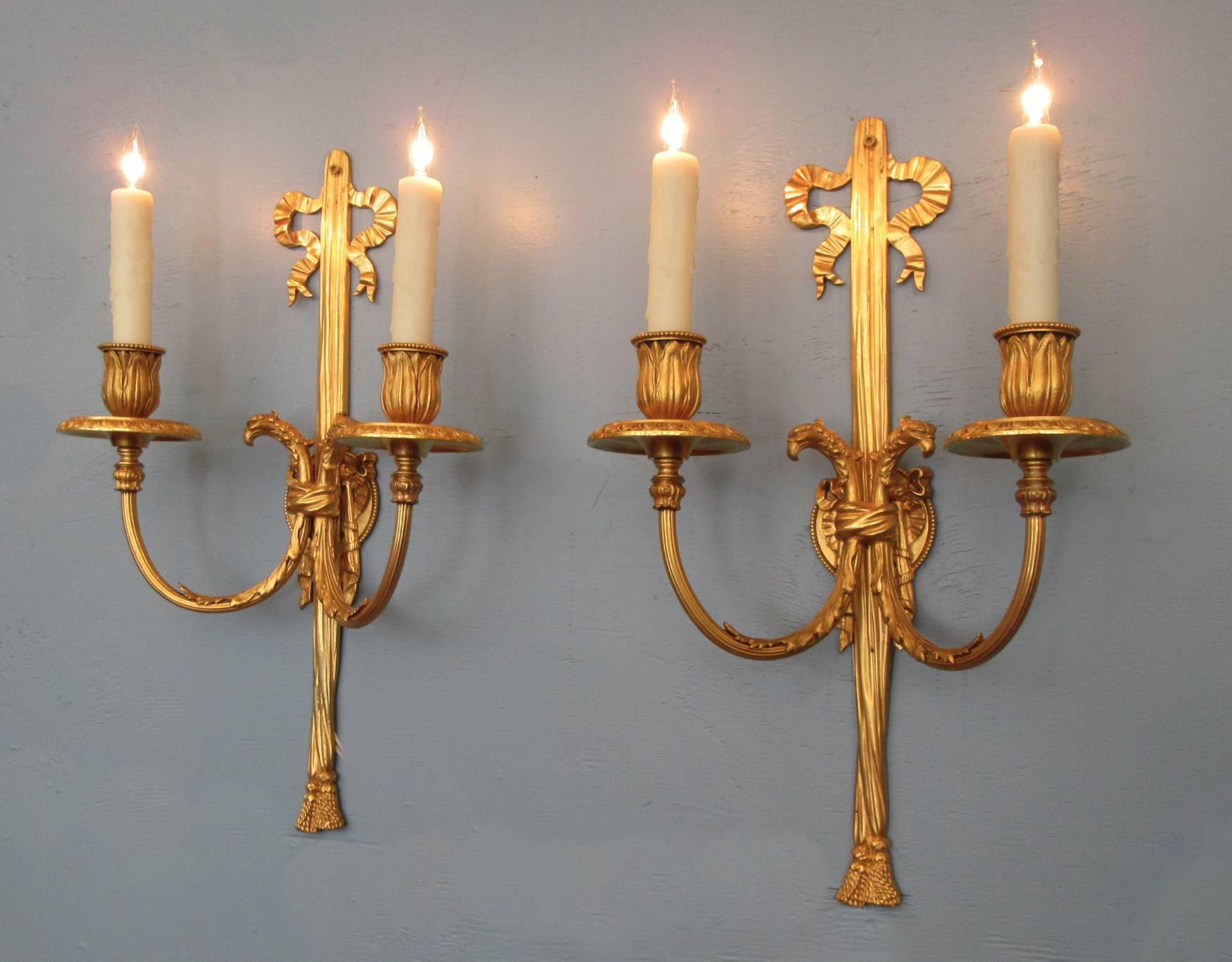 American Early 20th Century, New York Regence Style Bronze Dore Sconces by Caldwell & Co