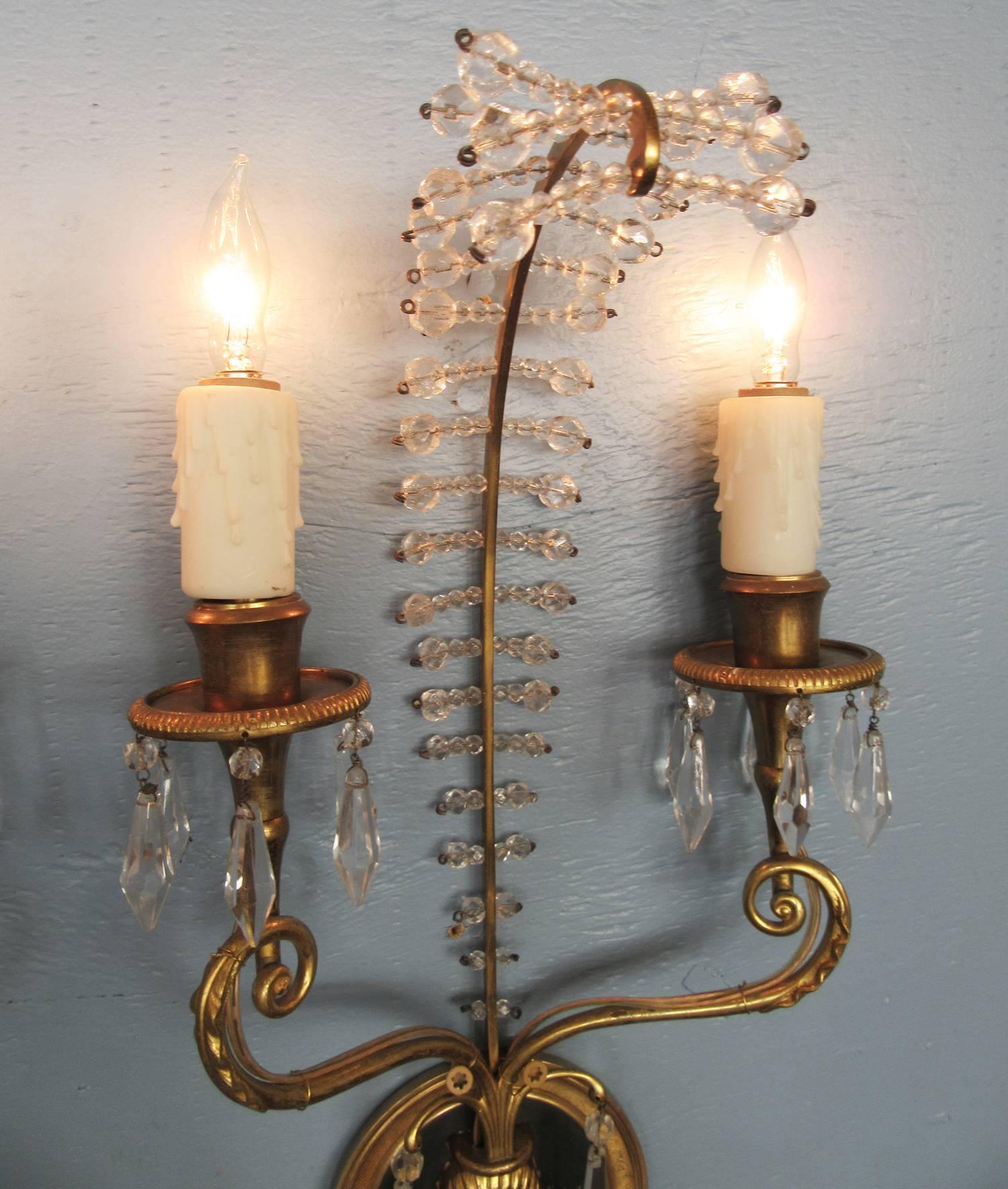 Egyptian Revival Early 20th Century Italian Egyptian Bronze and Crystal Sconces For Sale