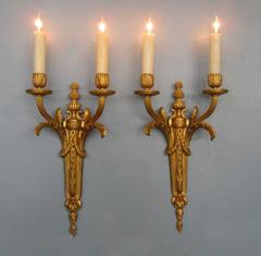 Pair of Mid-19th Century French Louis XVI Bronze Dore Sconces