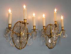 Pair of Early 19th Century Italian Neoclassical Crystal Medallion Back Sconces