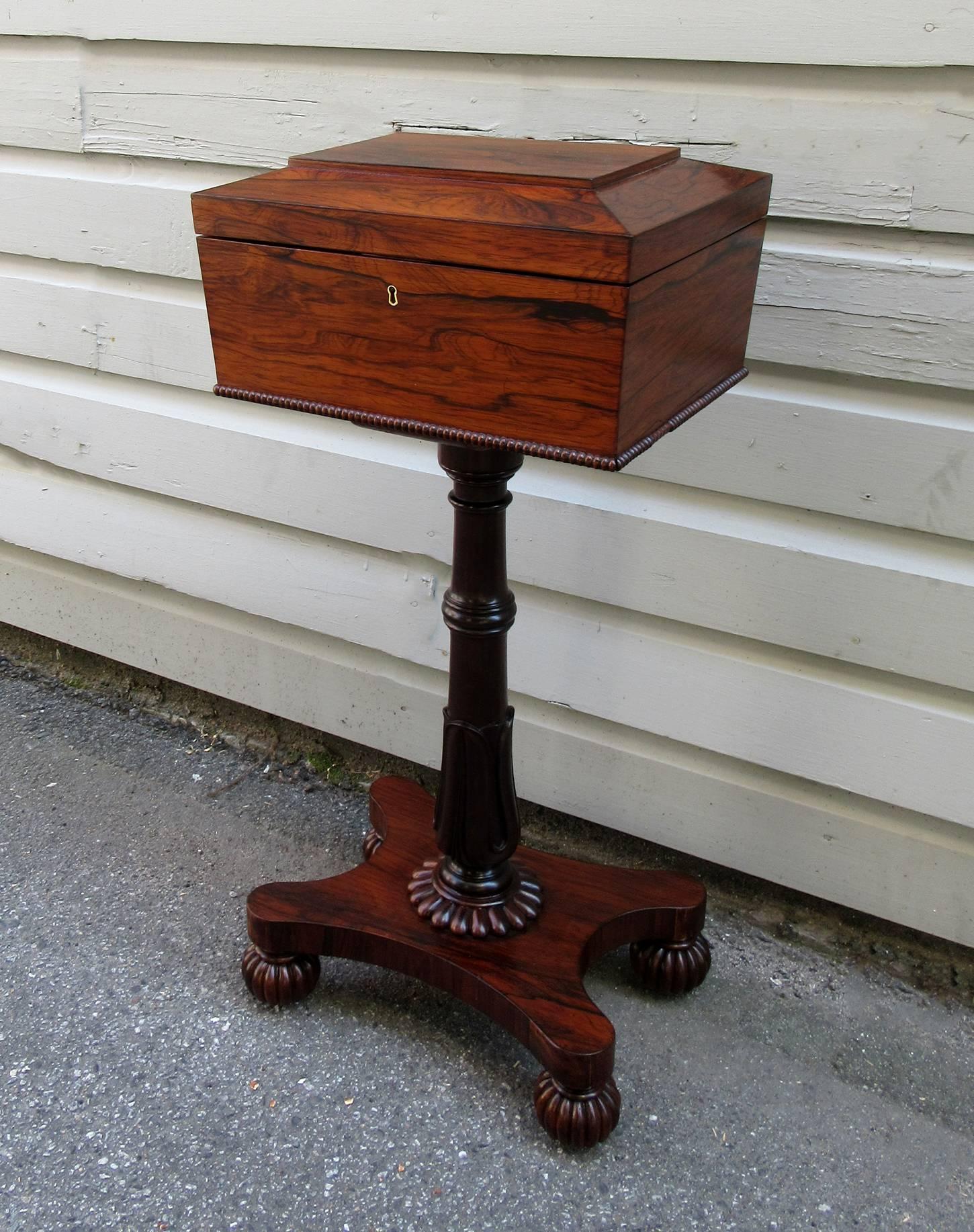 Early 19th Century English Rosewood Regency Teapoy on Tulip Pedestal Base 6