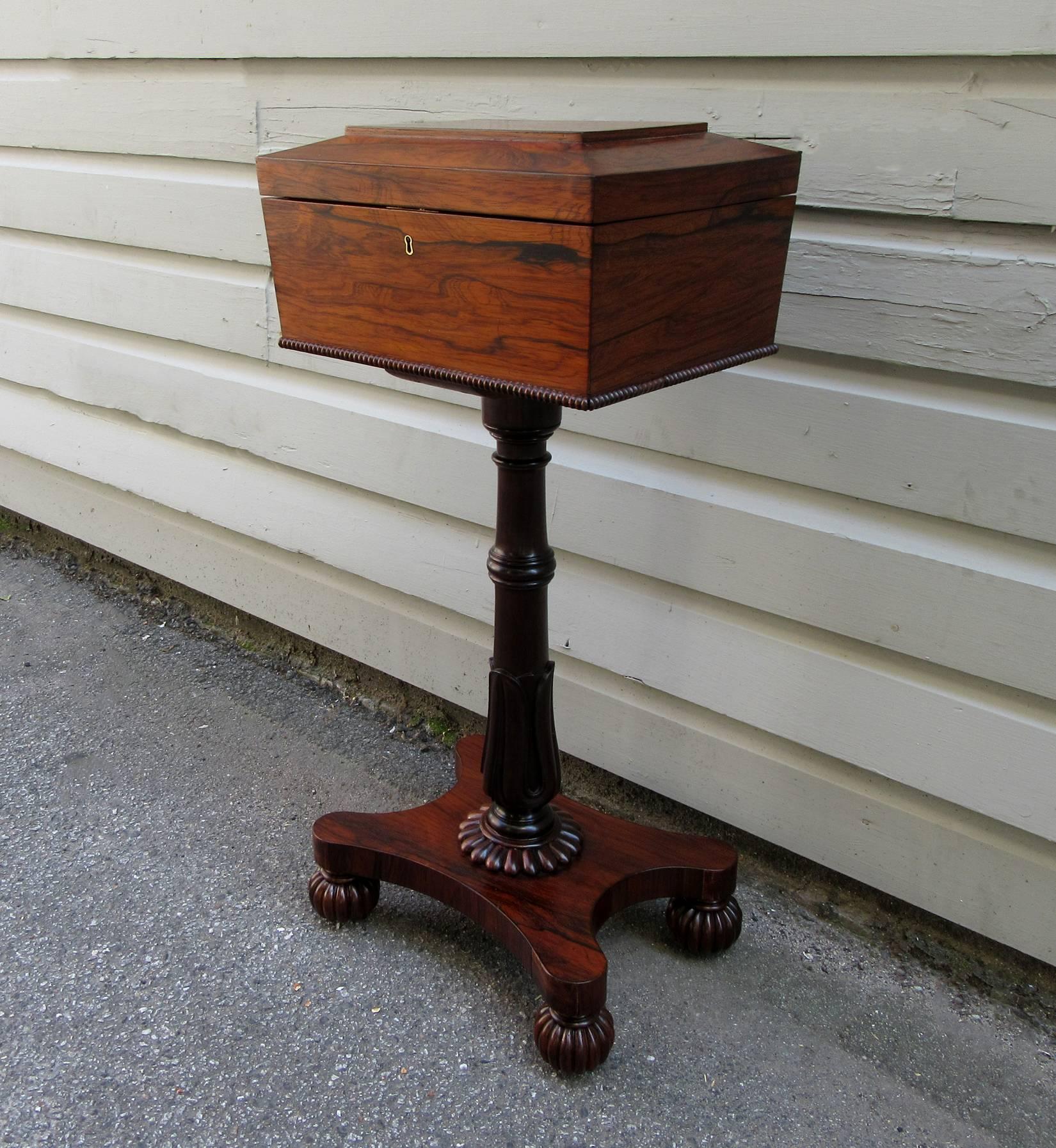 Early 19th Century English Rosewood Regency Teapoy on Tulip Pedestal Base 7