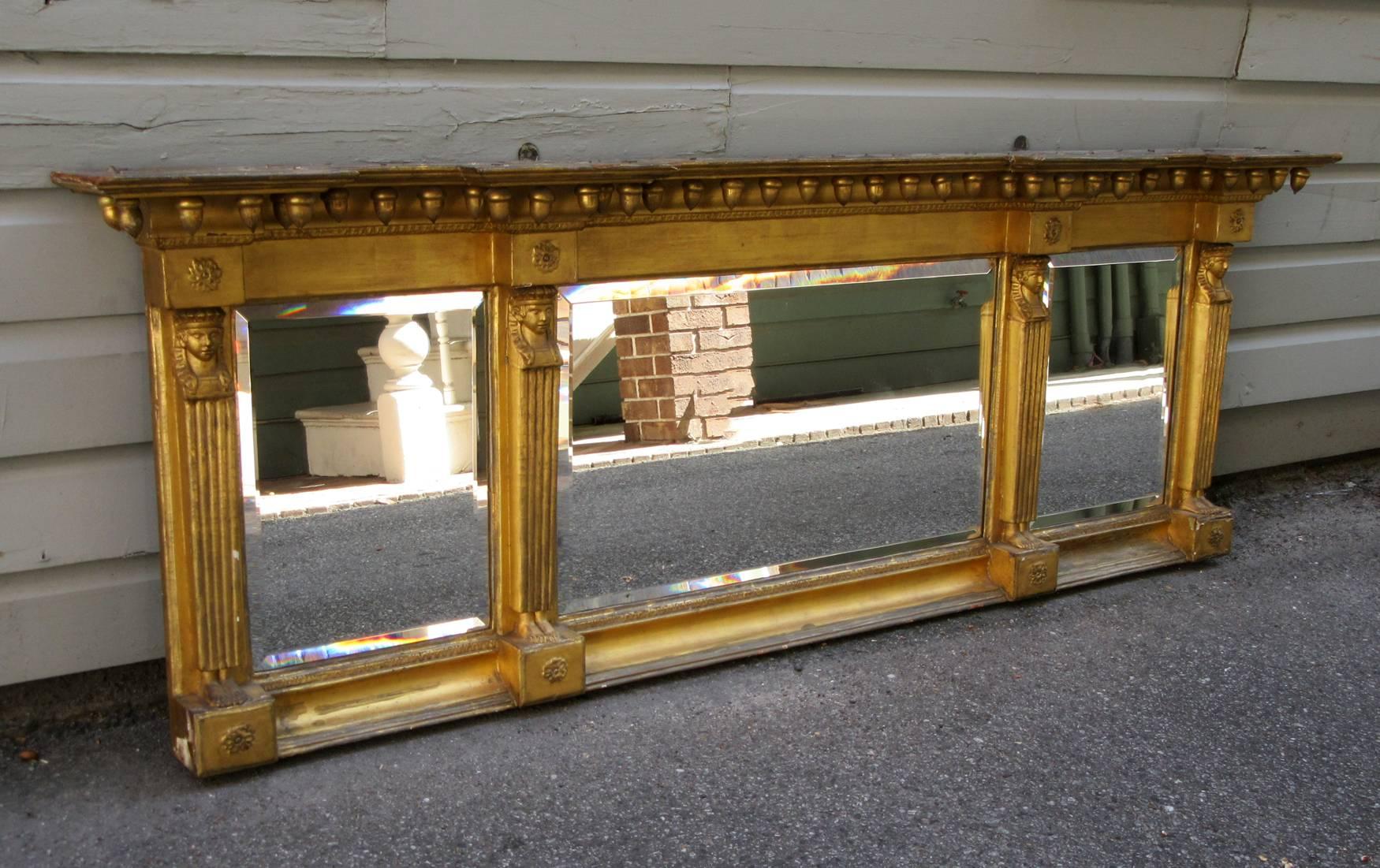 Early 19th Century English Egyptian Revival Giltwood Overmantel Mirror In Excellent Condition In Charleston, SC