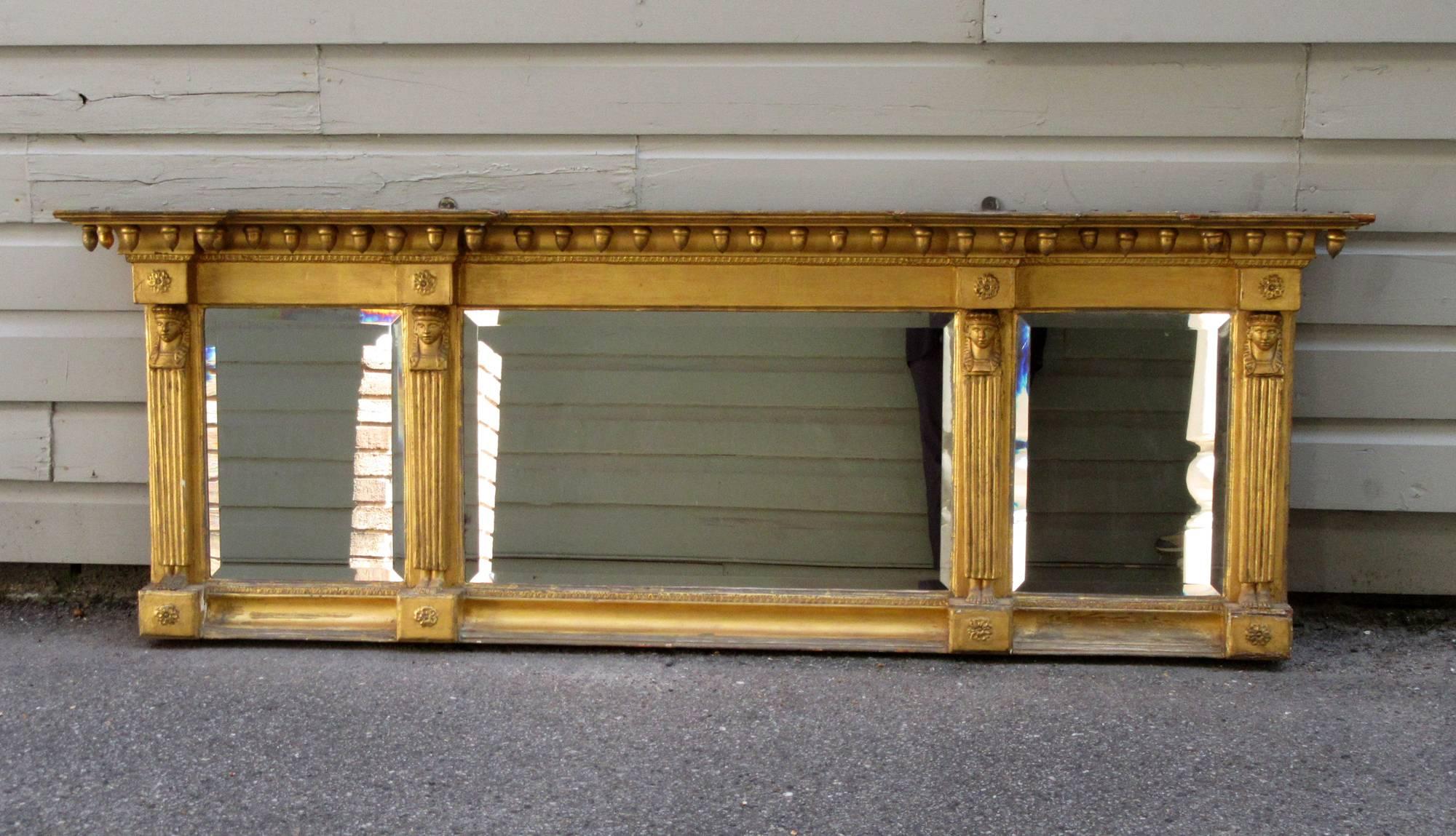 Early 19th Century English Egyptian Revival Giltwood Overmantel Mirror 1
