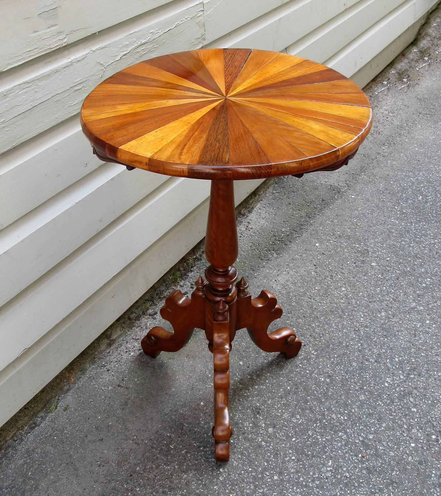 Mahogany 19th Century Tobagonian Specimen Wood Tripod Table Made for 1885 Exhibit For Sale