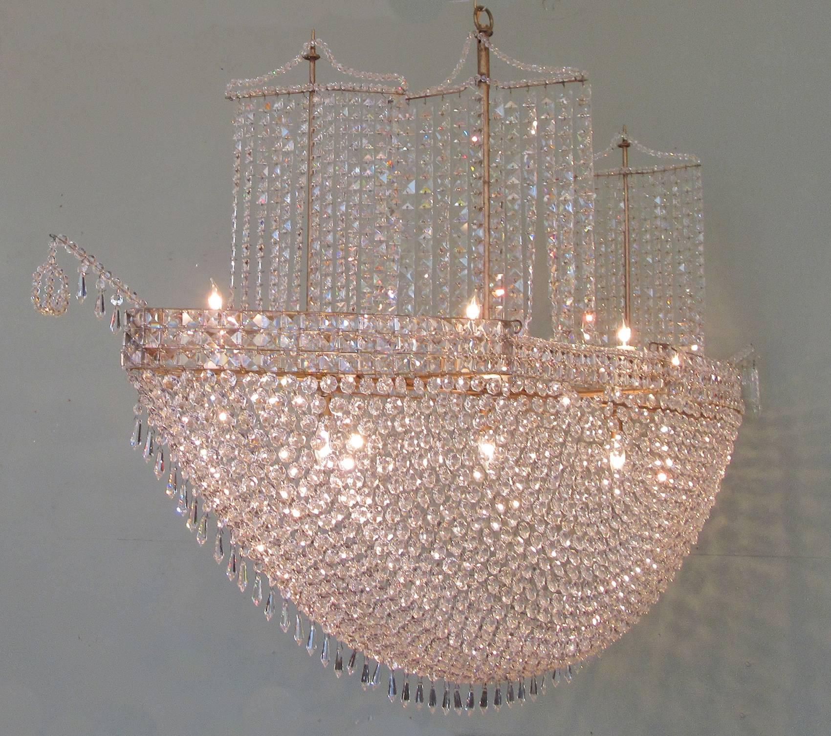 Monumental Mid-20th Century French Crystal and Tole Three Masted Ship Chandelier 5