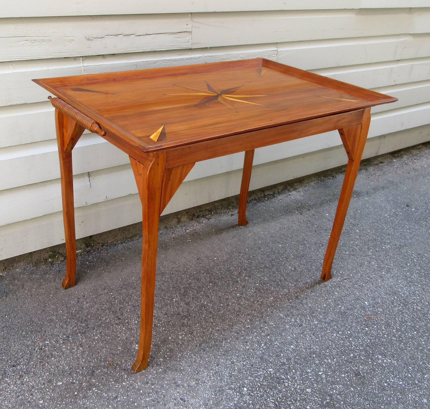 Inlay 19th Century Jamaican Regency Yucca Tray Table with Exotic Specimen Compass For Sale