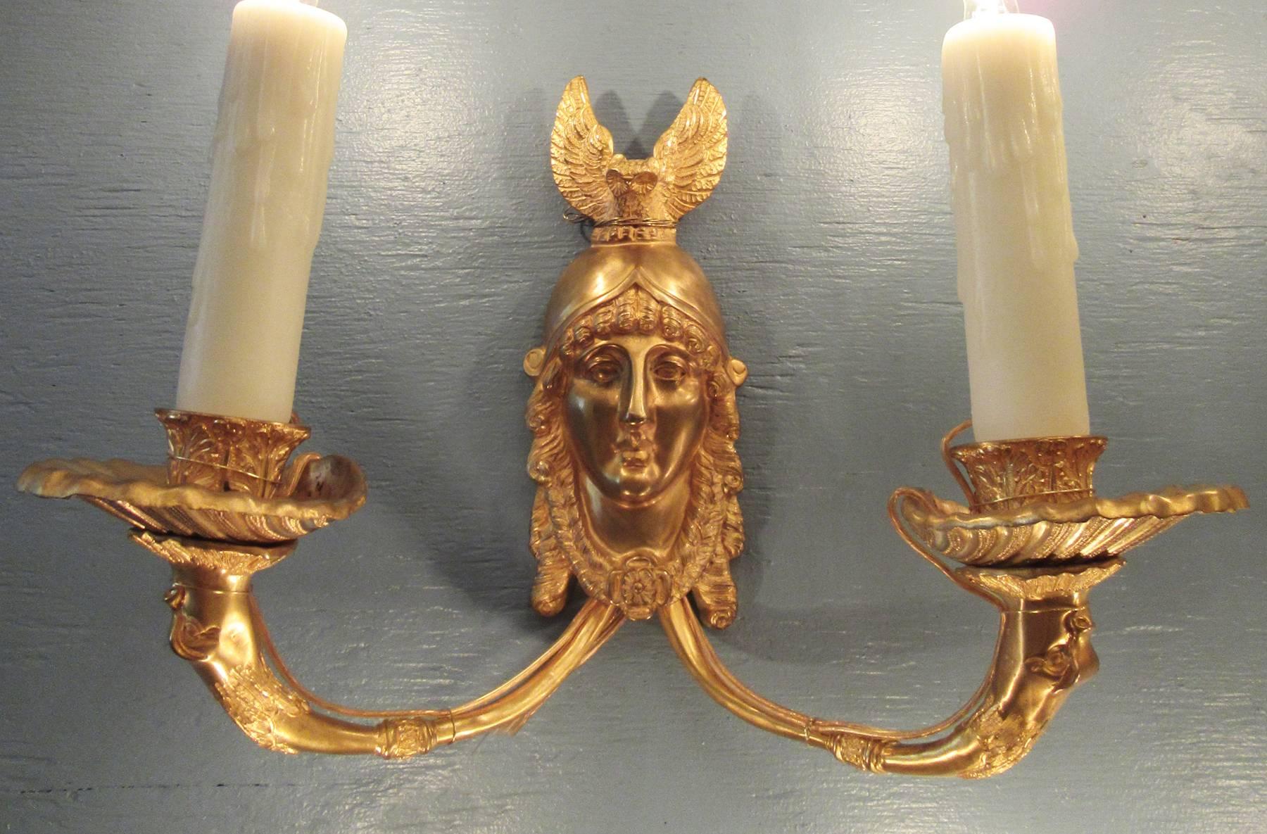 19th Century French Bronze Dore Athena with Owl Sconces For Sale 2