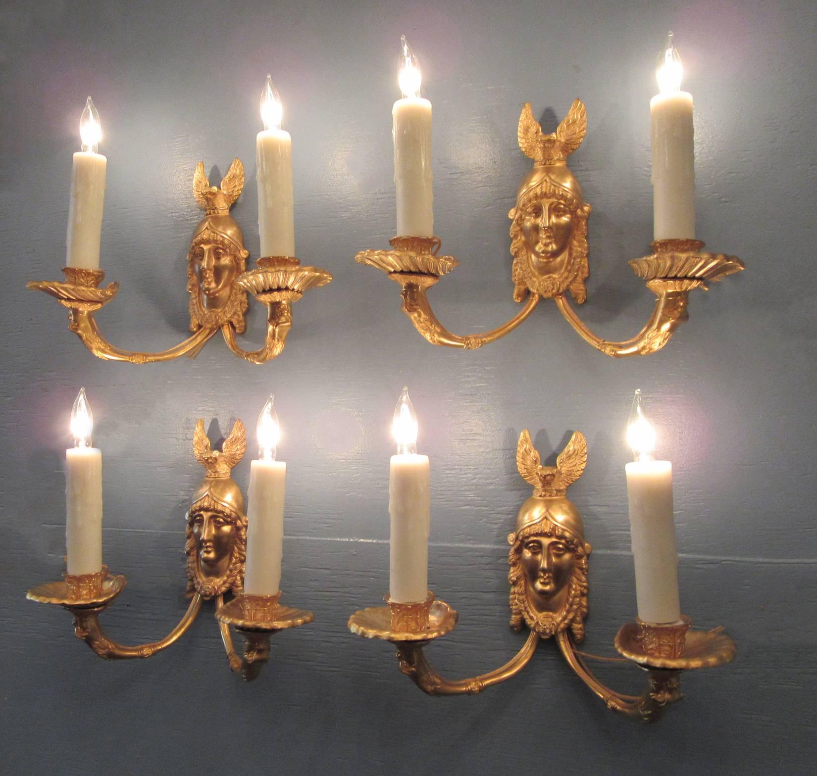 19th Century French Bronze Dore Athena with Owl Sconces In Good Condition For Sale In Charleston, SC
