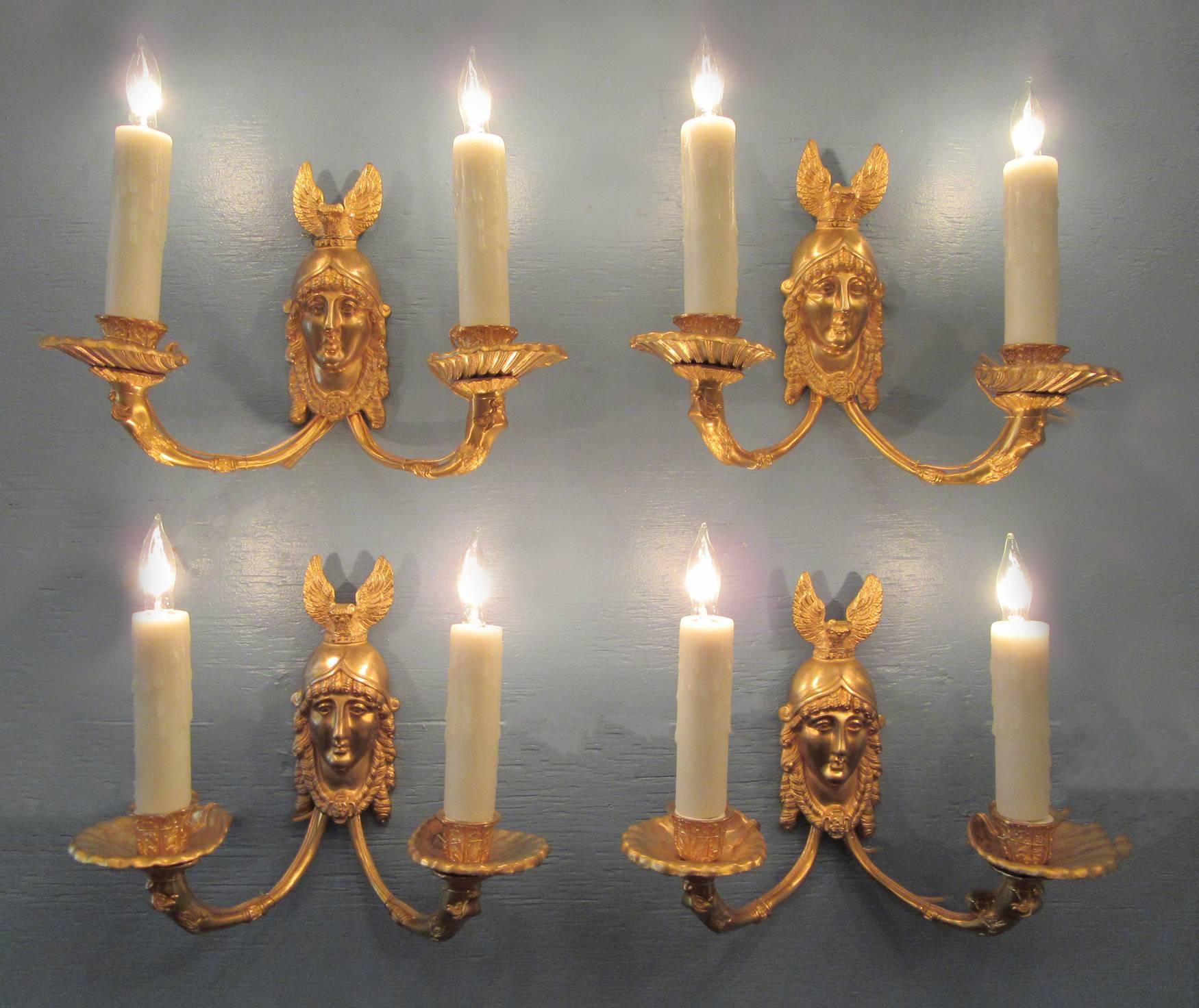 19th Century French Bronze Dore Athena with Owl Sconces For Sale 1