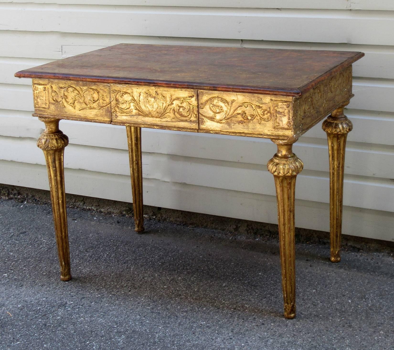 18th Century Italian Baroque Faux Marble and Giltwood Table 4