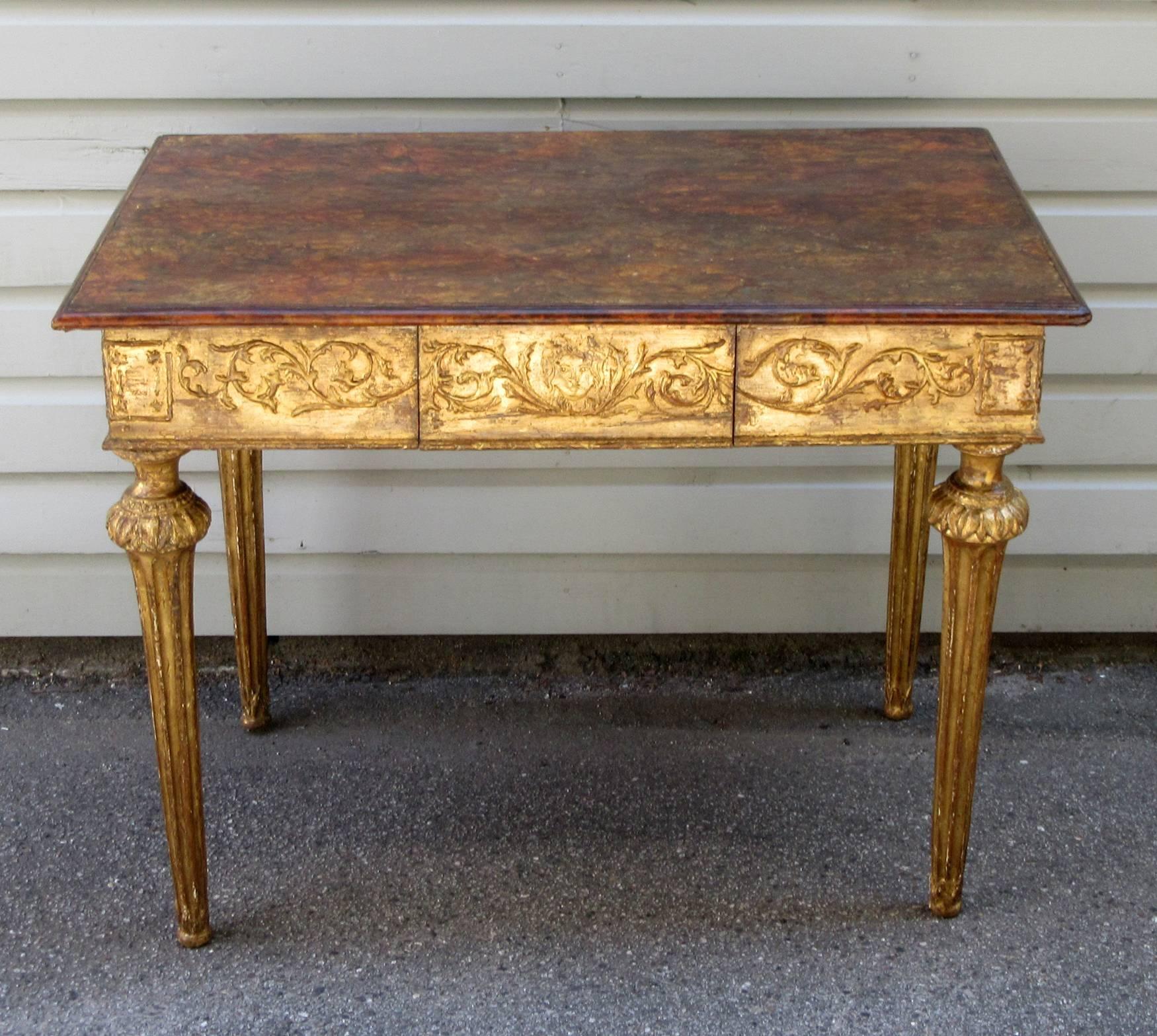 18th Century Italian Baroque Faux Marble and Giltwood Table In Good Condition In Charleston, SC