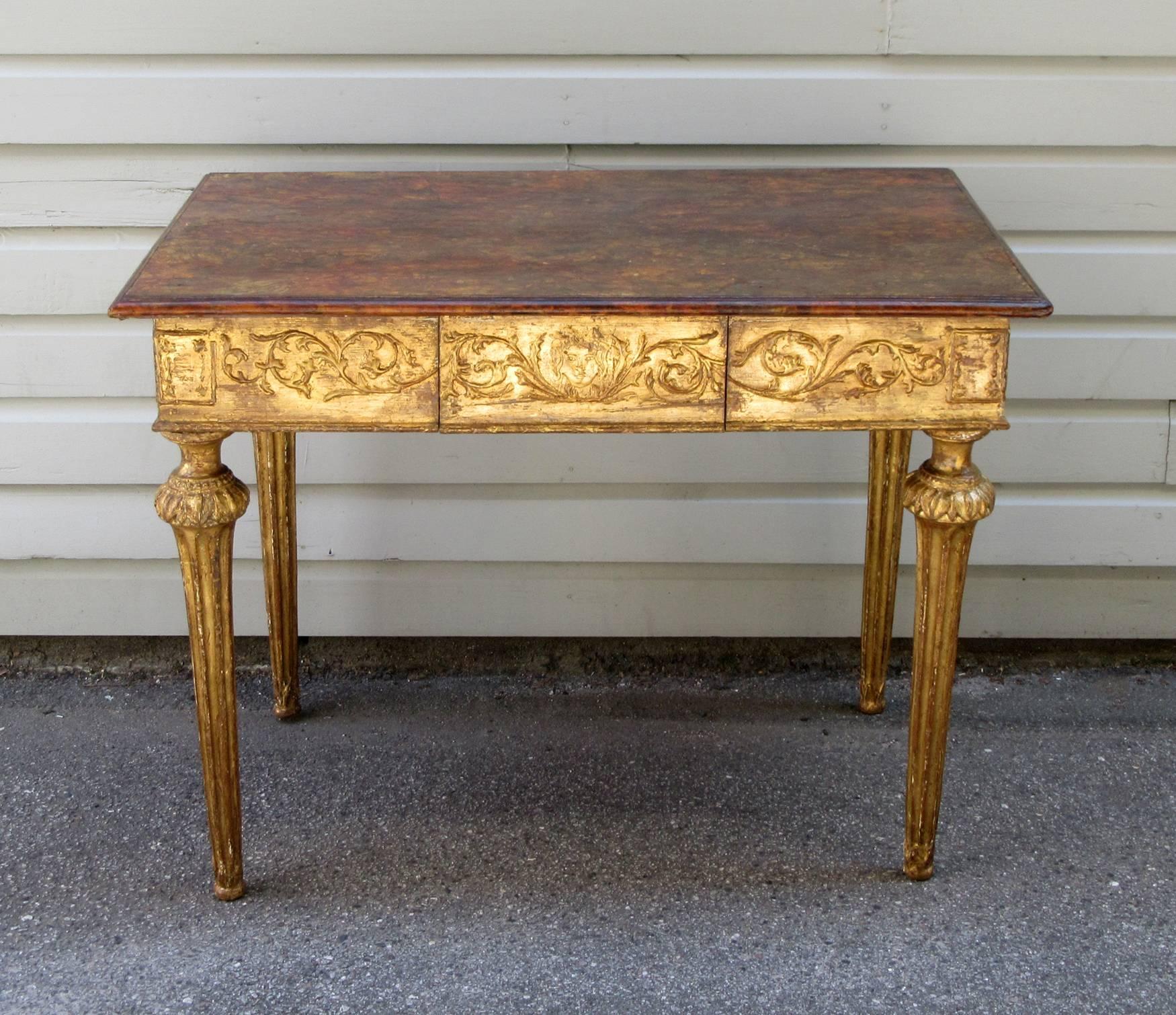 18th Century Italian Baroque Faux Marble and Giltwood Table 2
