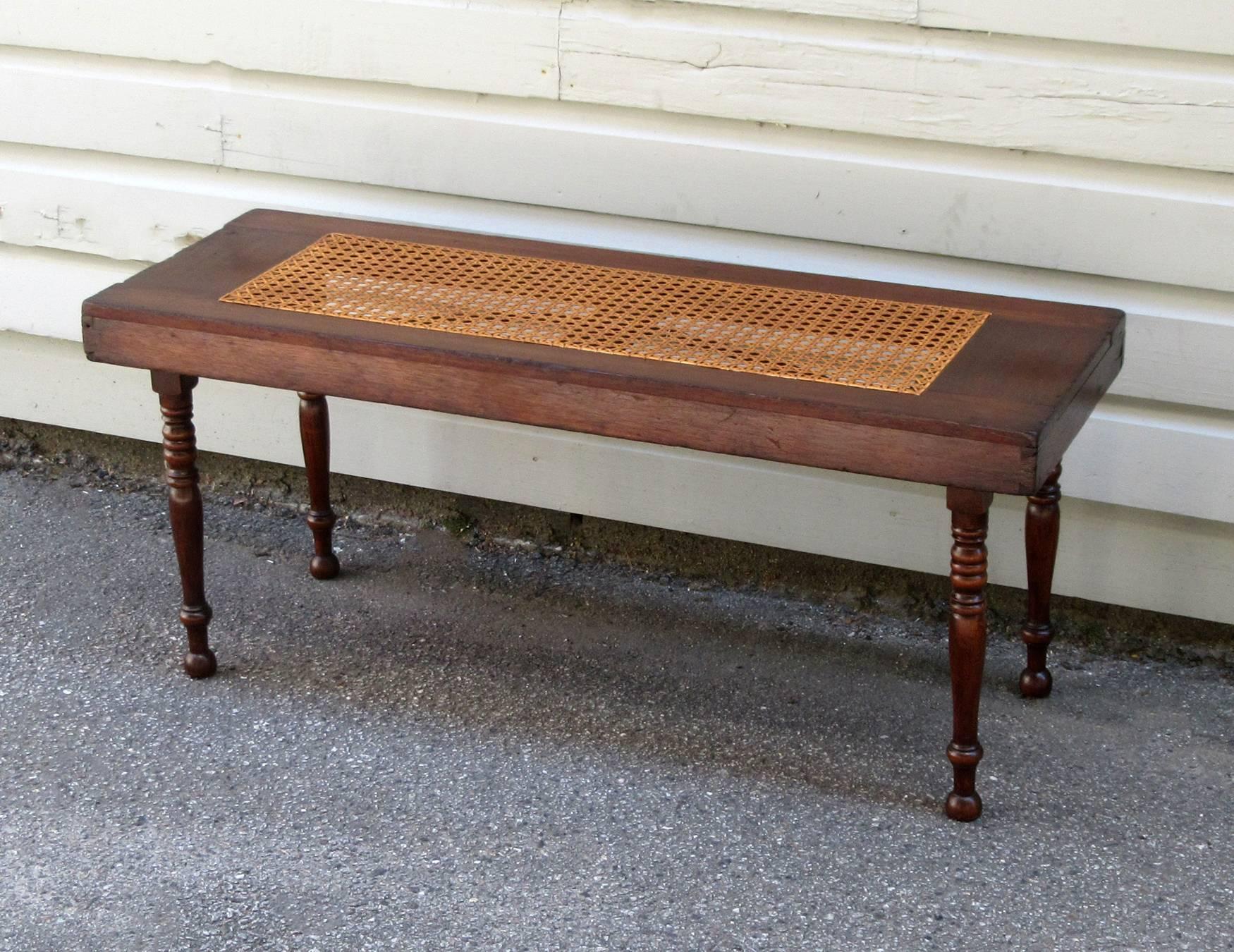 Hand-Knotted Early 19th Century West Indies Jamaican Campaign Mahogany and Cane Bench
