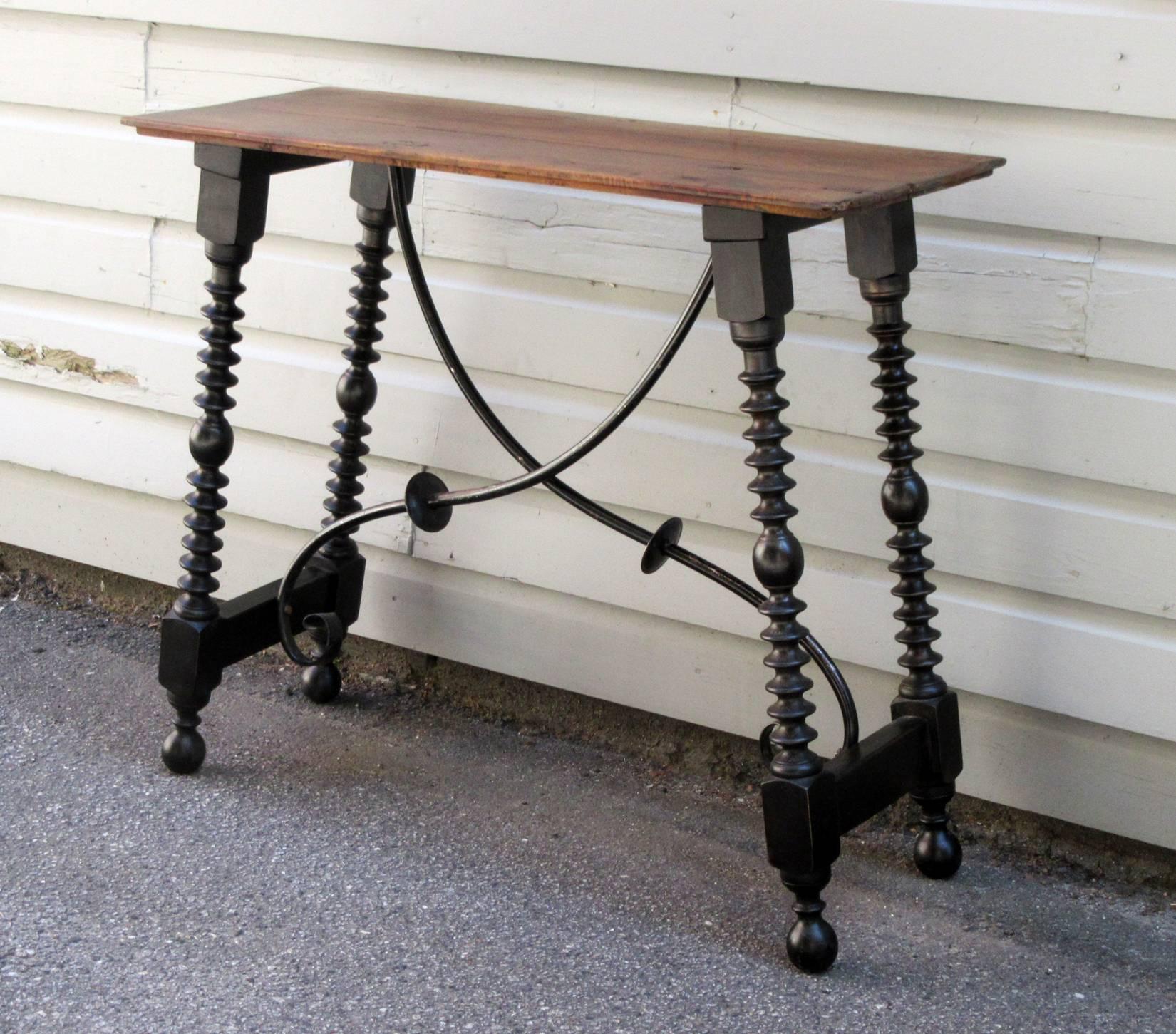 Wrought Iron Late 19th Century Italian Baroque Walnut Bobbin Turned Trestle Table