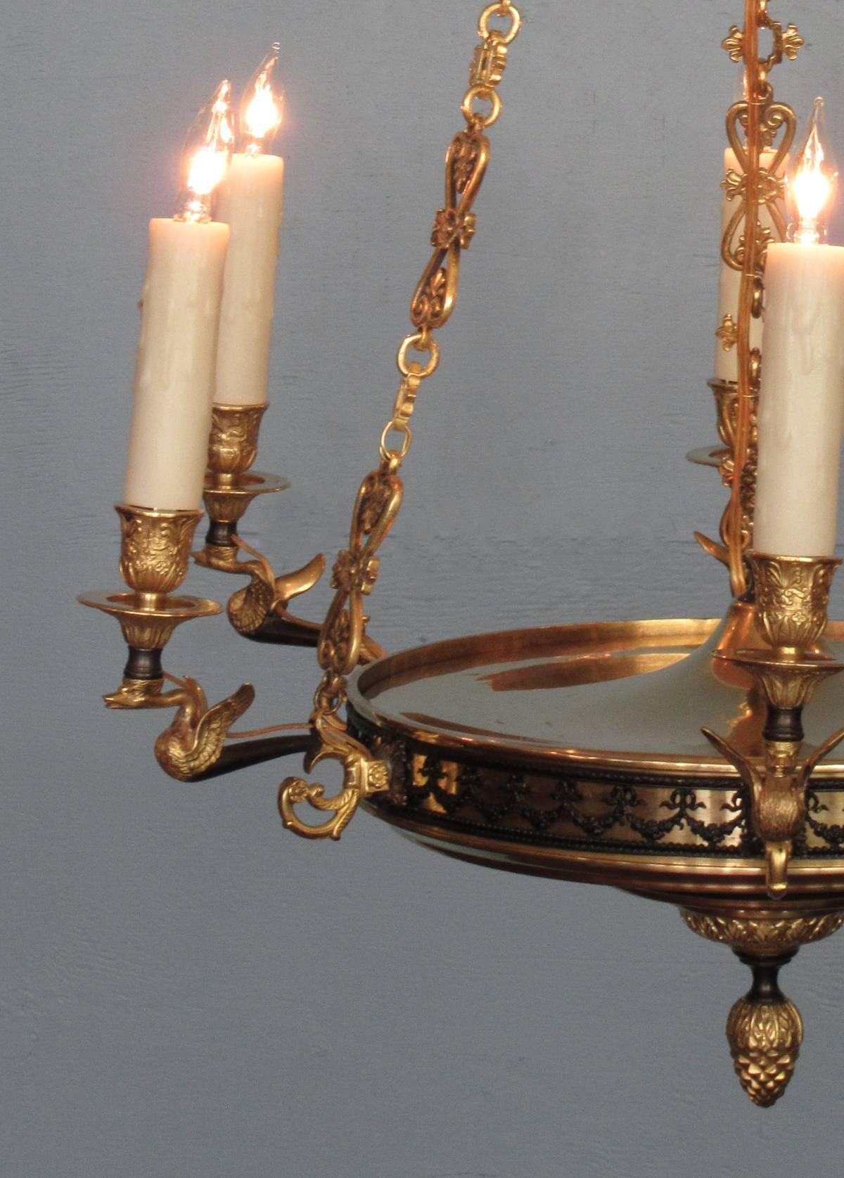 Early 19th Century French Restoration Patinated and Bronze Dore Swan Chandelier 1