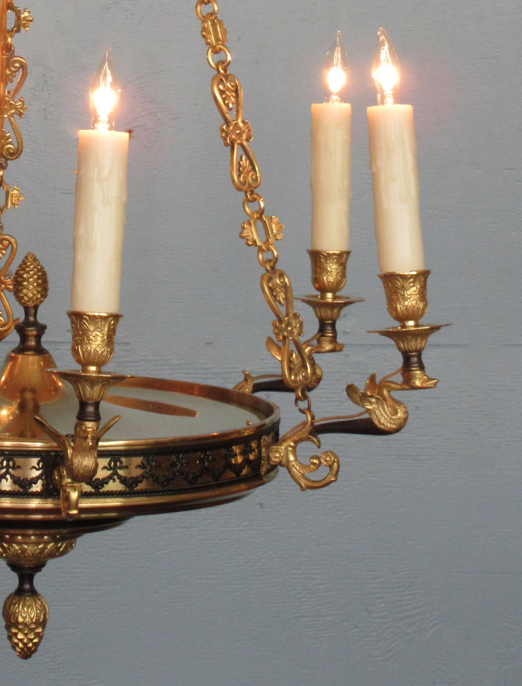 Early 19th Century French Restoration Patinated and Bronze Dore Swan Chandelier 3