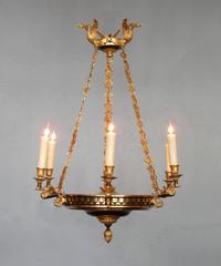 Early 19th Century French Restoration Patinated and Bronze Dore Swan Chandelier