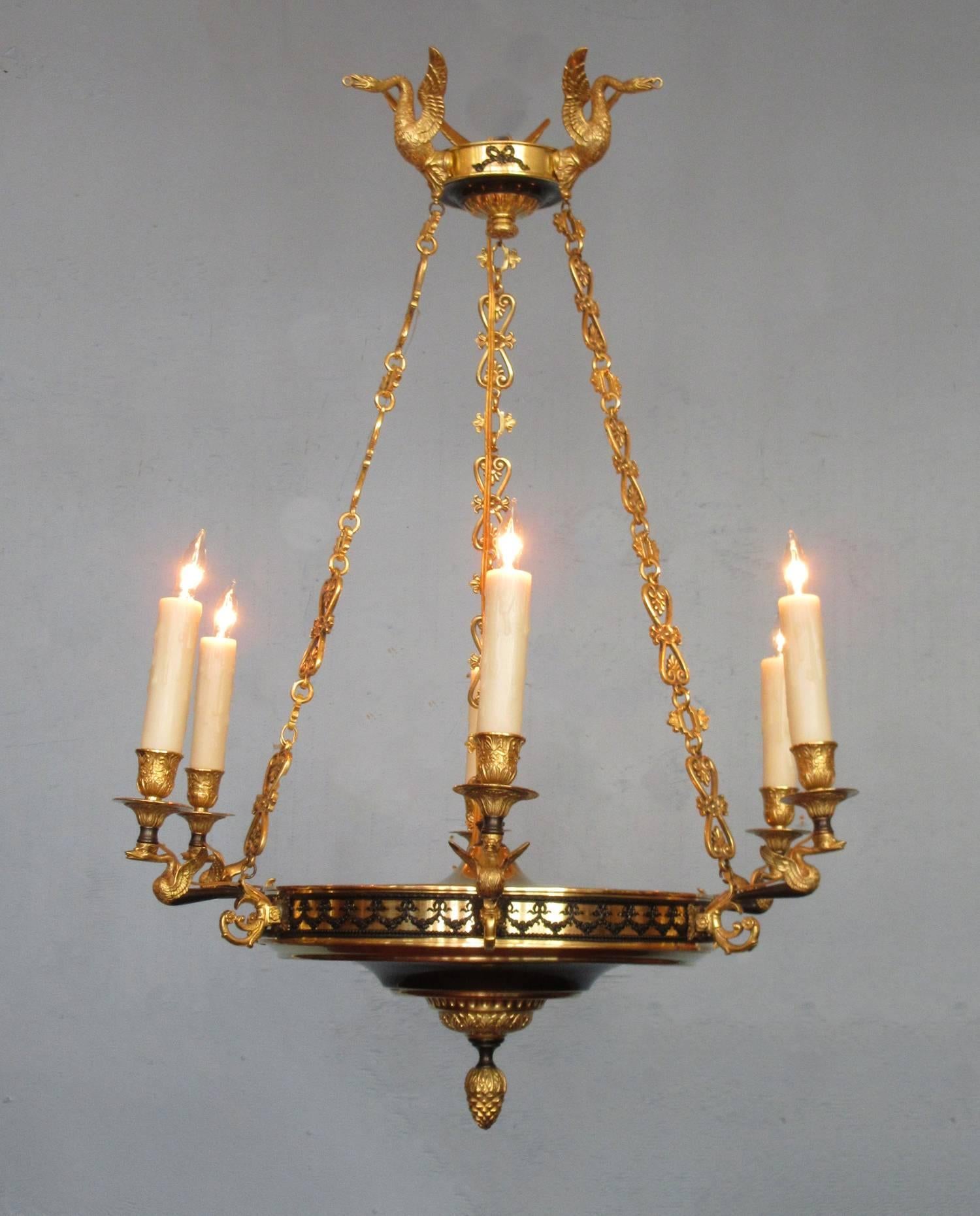 Early 19th Century French Restoration Patinated and Bronze Dore Swan Chandelier 4