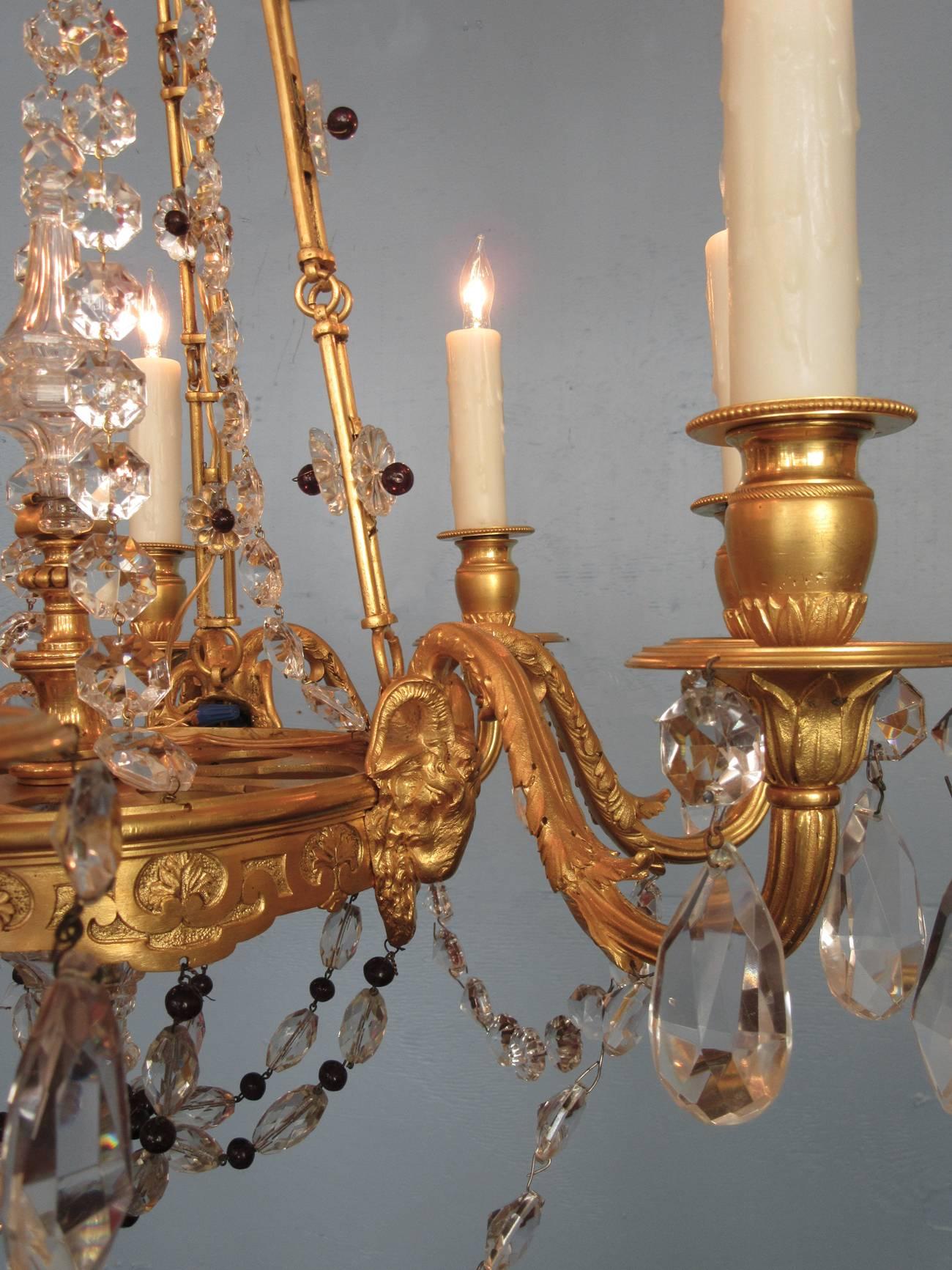 Early 20th Century French Louis XIV Bronze Dore Crystal and Amethyst Chandelier In Good Condition In Charleston, SC