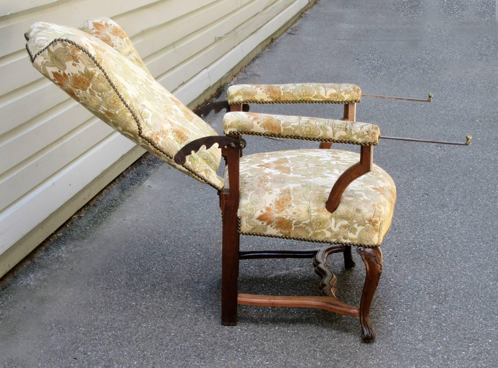 Steel 18th Century French Provincial Wingback Upholstered Reclining Chair