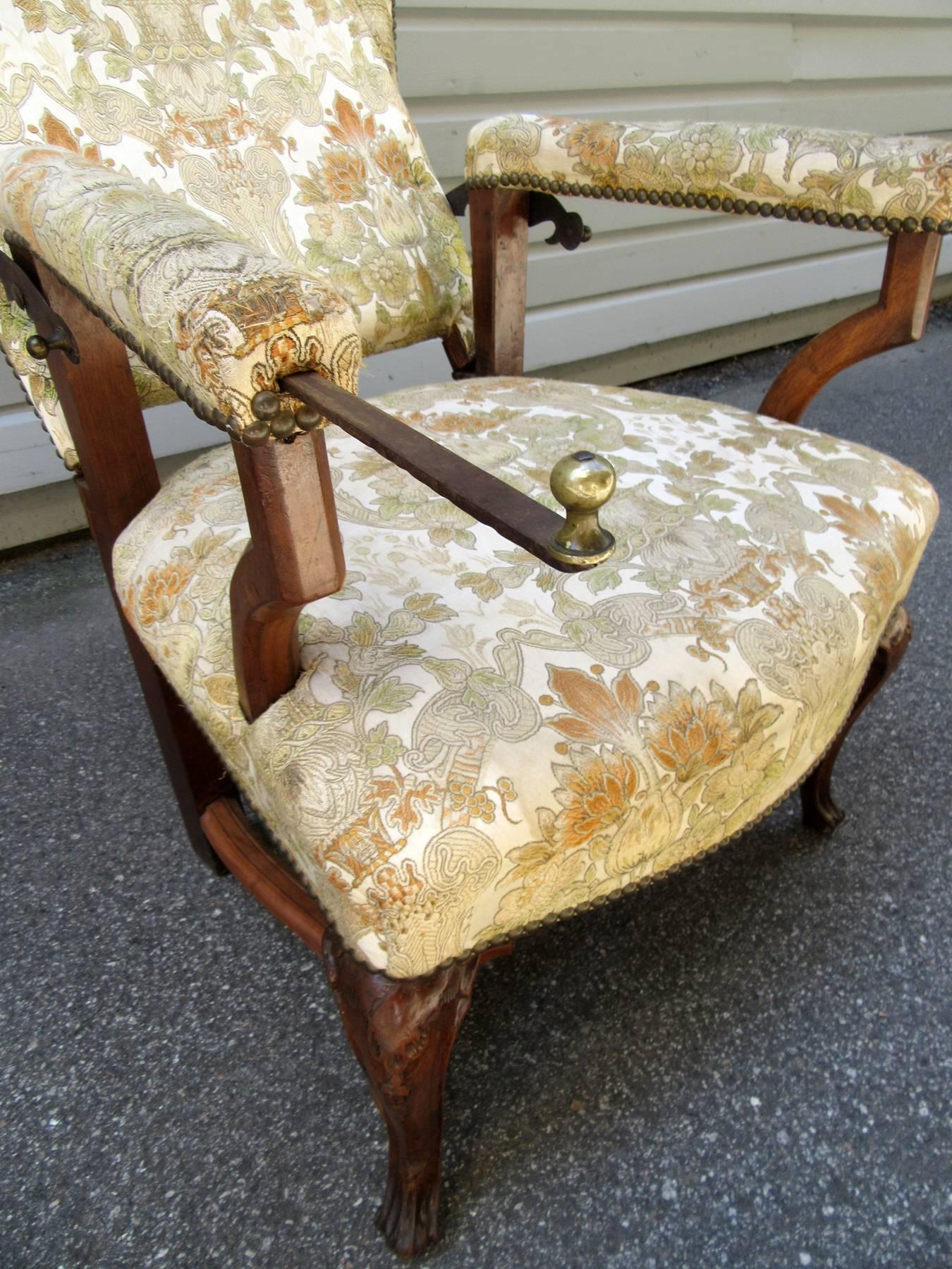 18th Century French Provincial Wingback Upholstered Reclining Chair 1