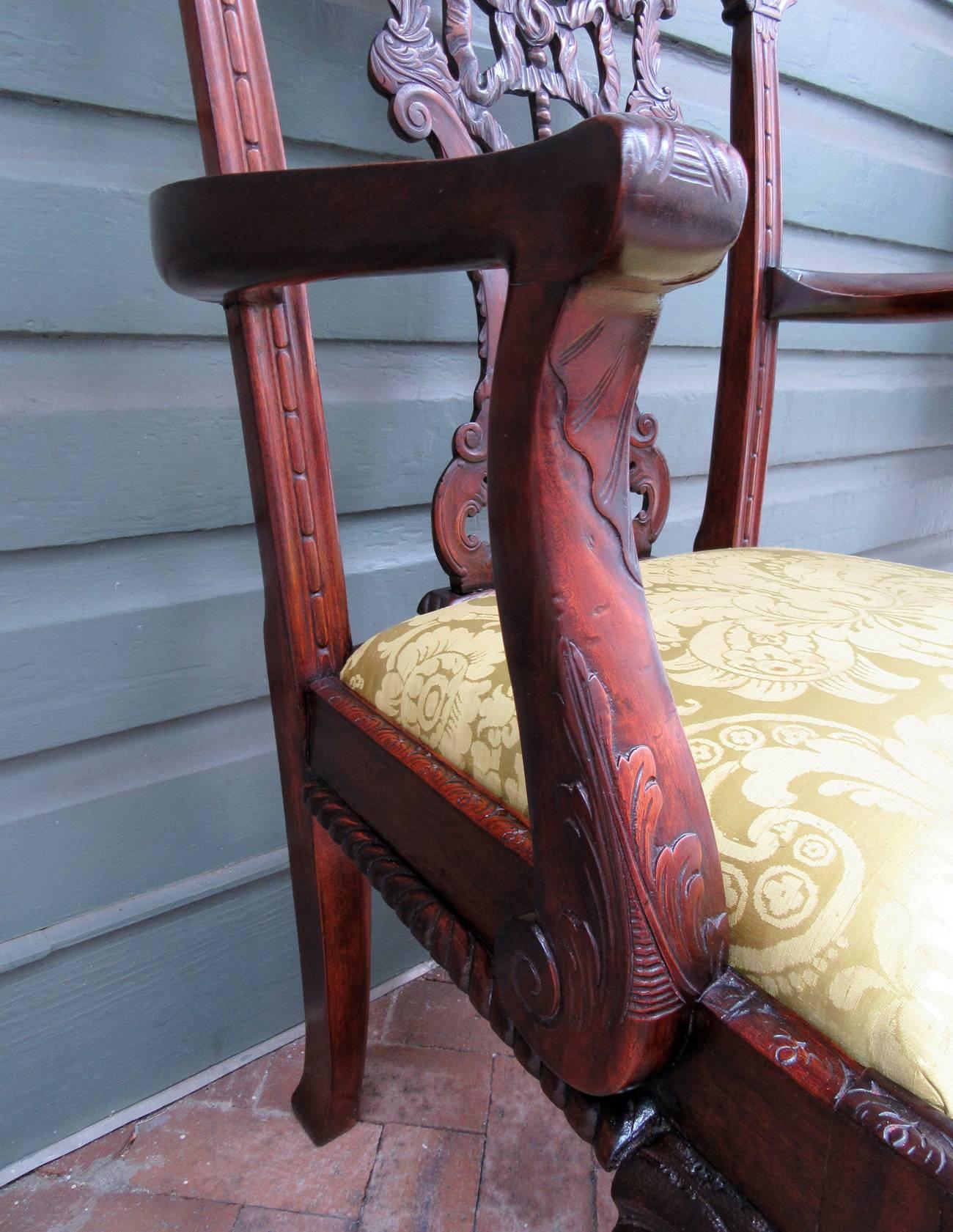 Upholstery Set of Eight 20th Century English Chinese Chippendale Mahogany Dining Chairs