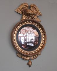 Early 19th Century English Regency Giltwood Convex Mirror with Displayed Eagle