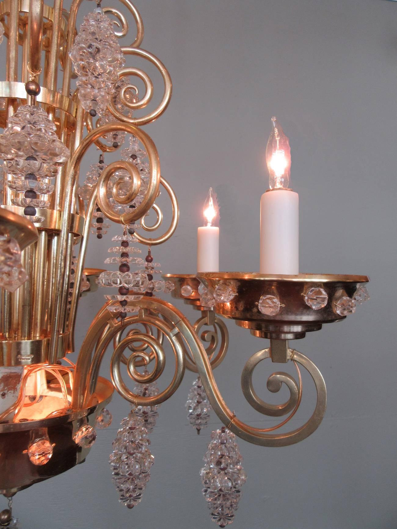 20th Century French Art Deco Bronze and Glass Chandelier by Glass Artist Sabino In Good Condition In Charleston, SC