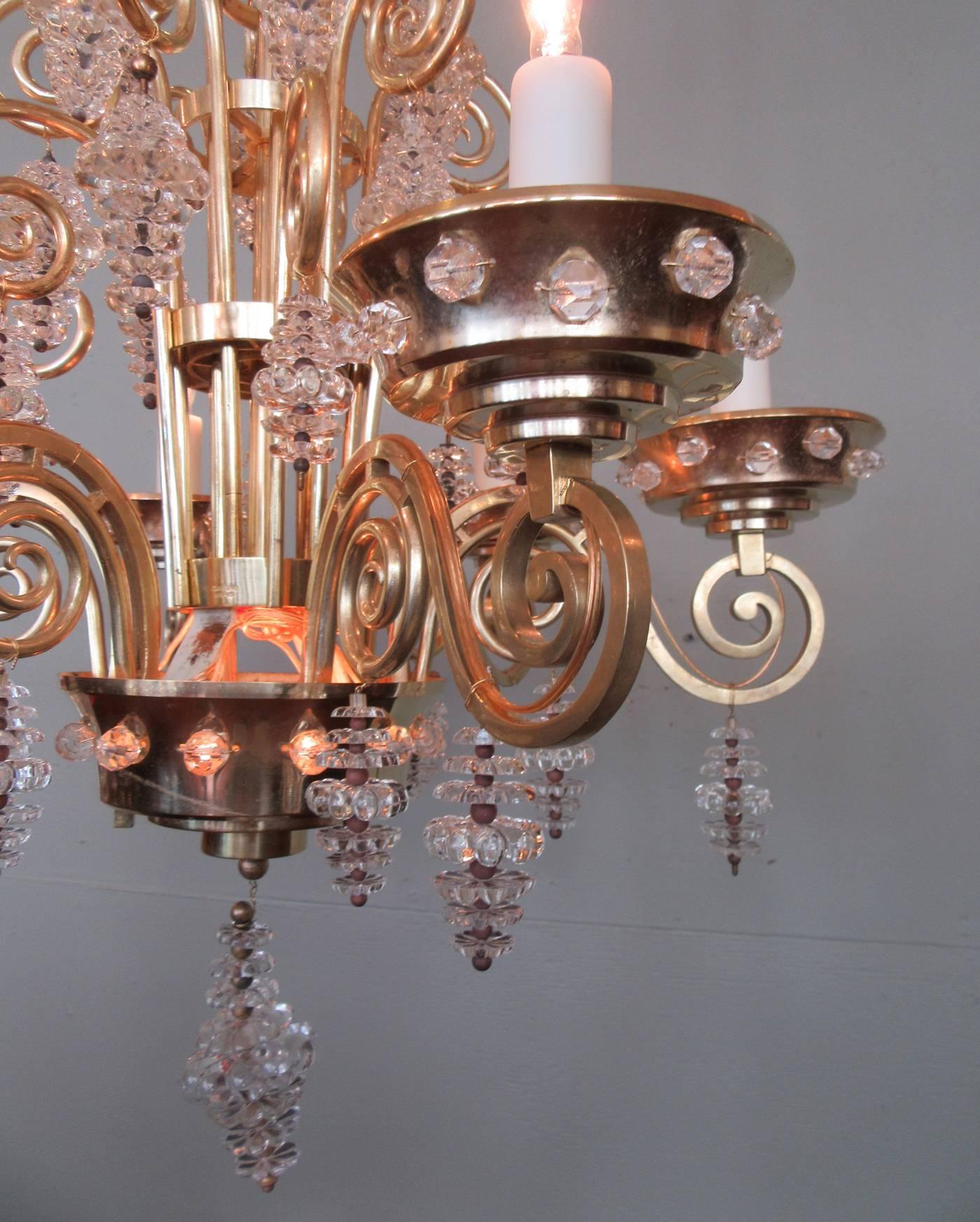 20th Century French Art Deco Bronze and Glass Chandelier by Glass Artist Sabino 1