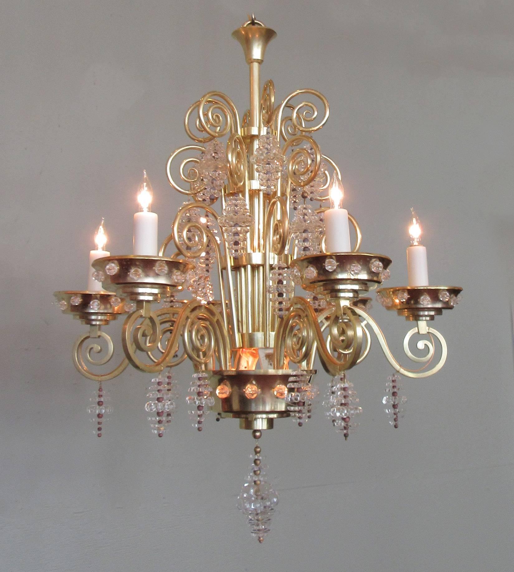 20th Century French Art Deco Bronze and Glass Chandelier by Glass Artist Sabino 3