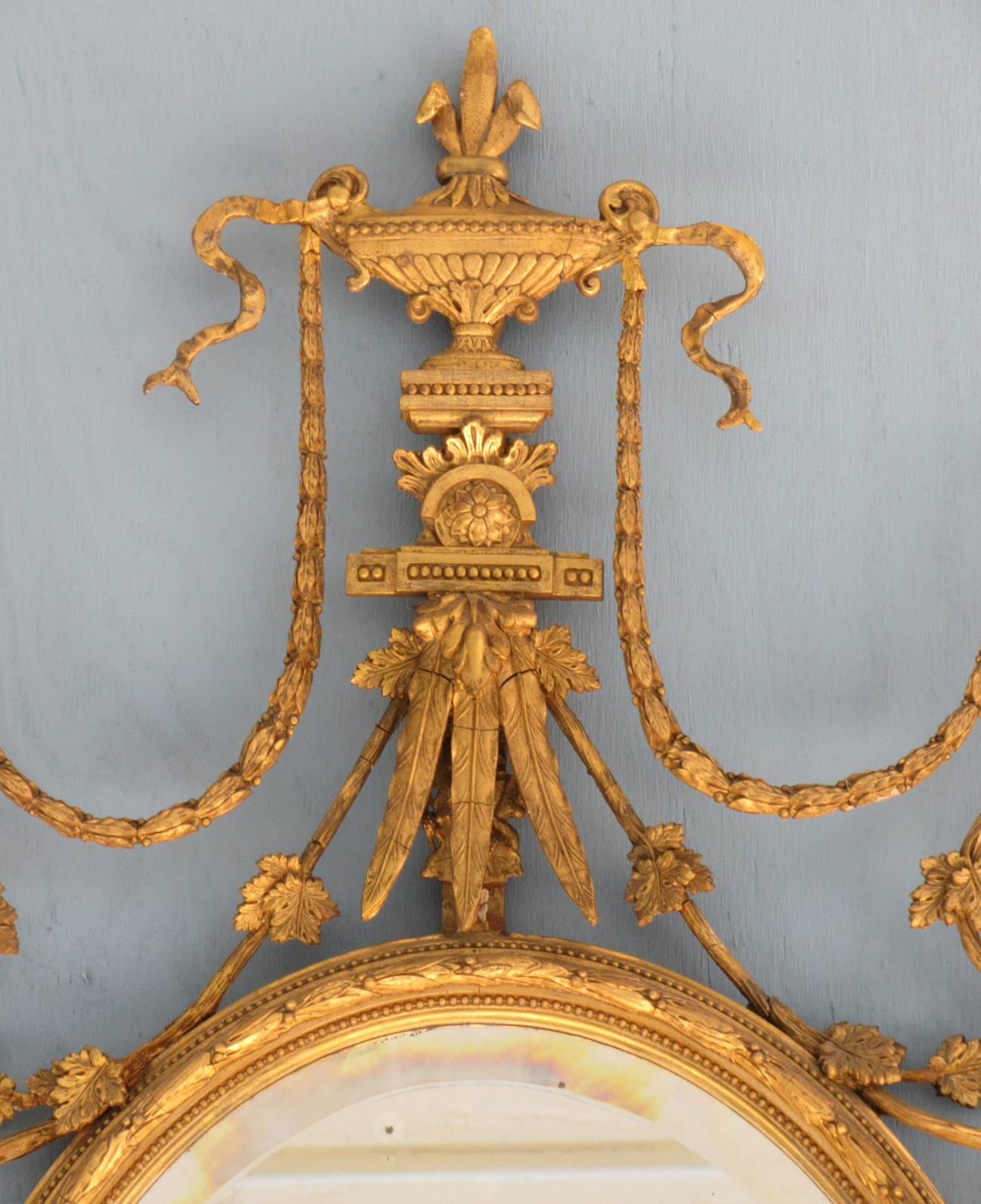 Pair of Early 19th Century English Adams Oval Giltwood Girandole Mirrors 4