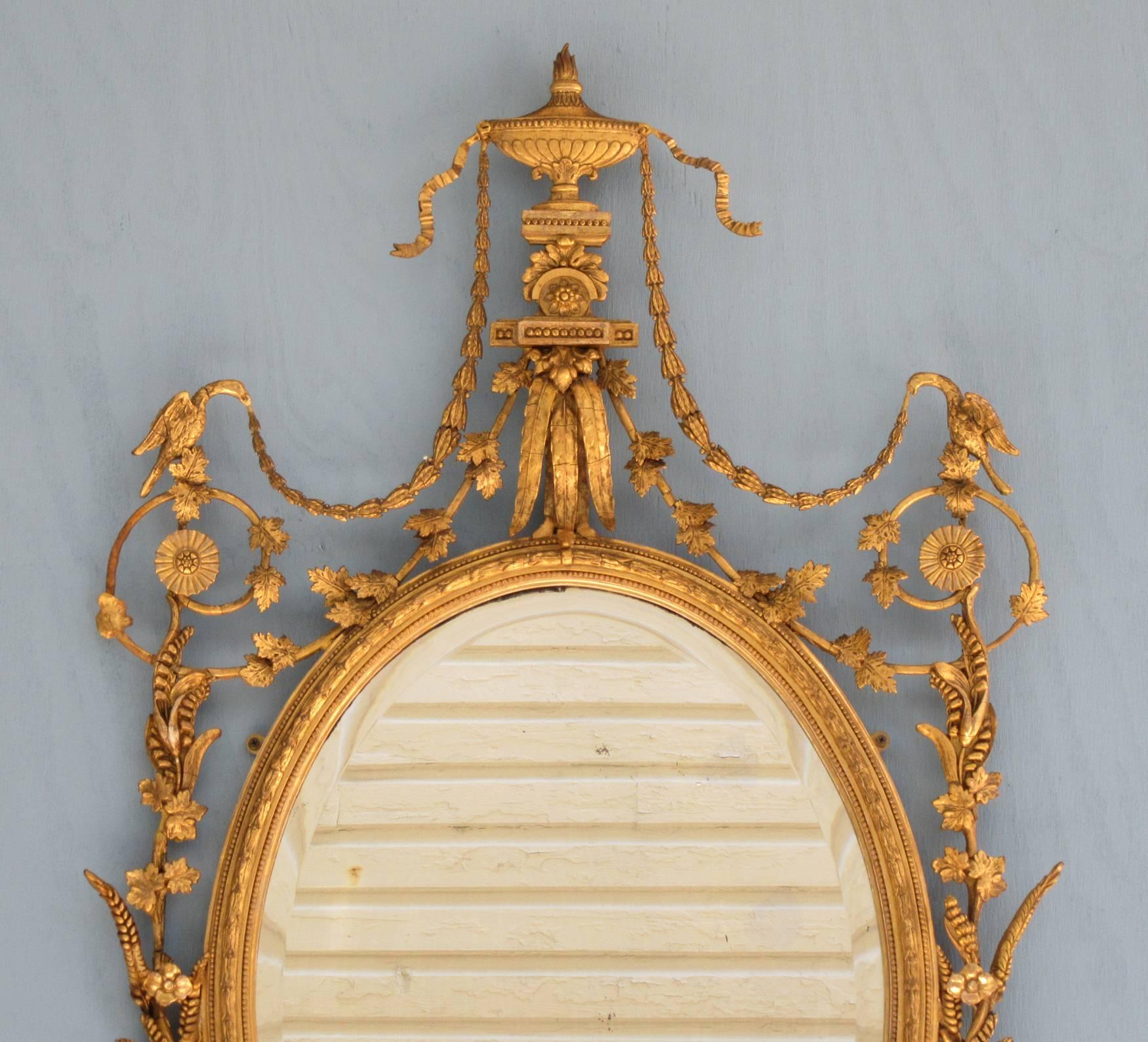 Pair of Early 19th Century English Adams Oval Giltwood Girandole Mirrors In Excellent Condition In Charleston, SC