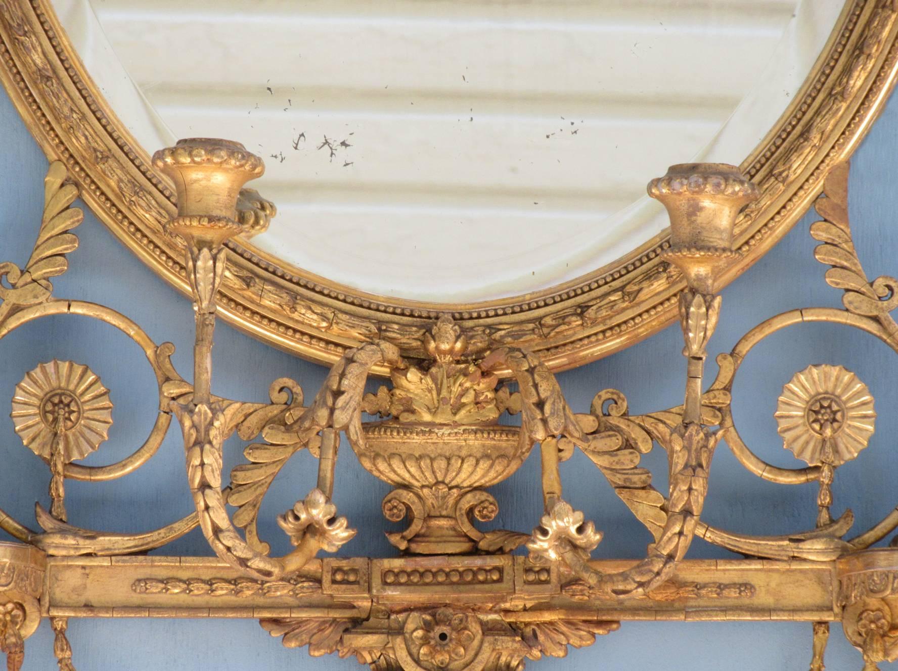Pair of Early 19th Century English Adams Oval Giltwood Girandole Mirrors 5
