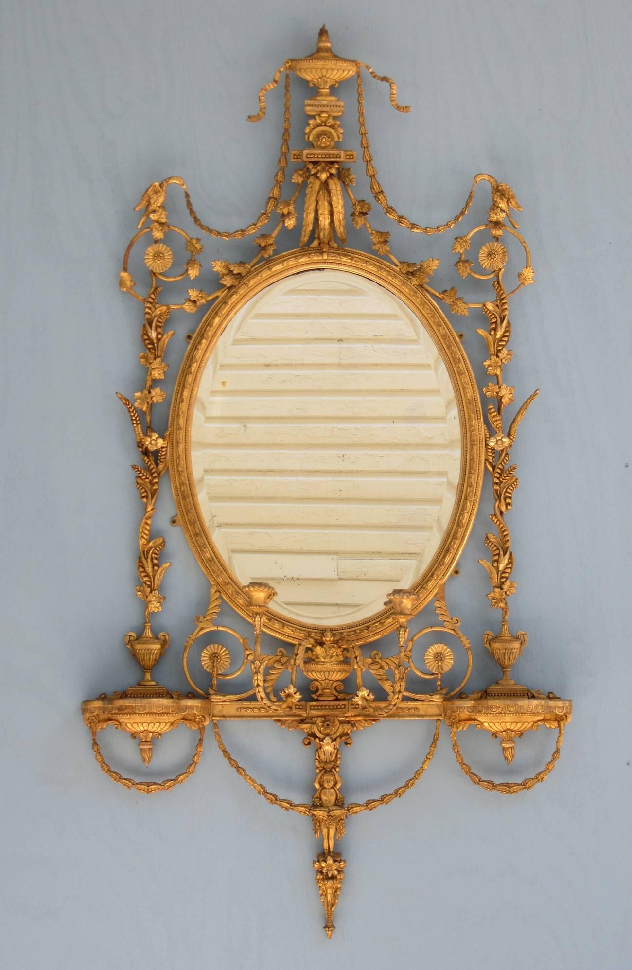Adam Style Pair of Early 19th Century English Adams Oval Giltwood Girandole Mirrors