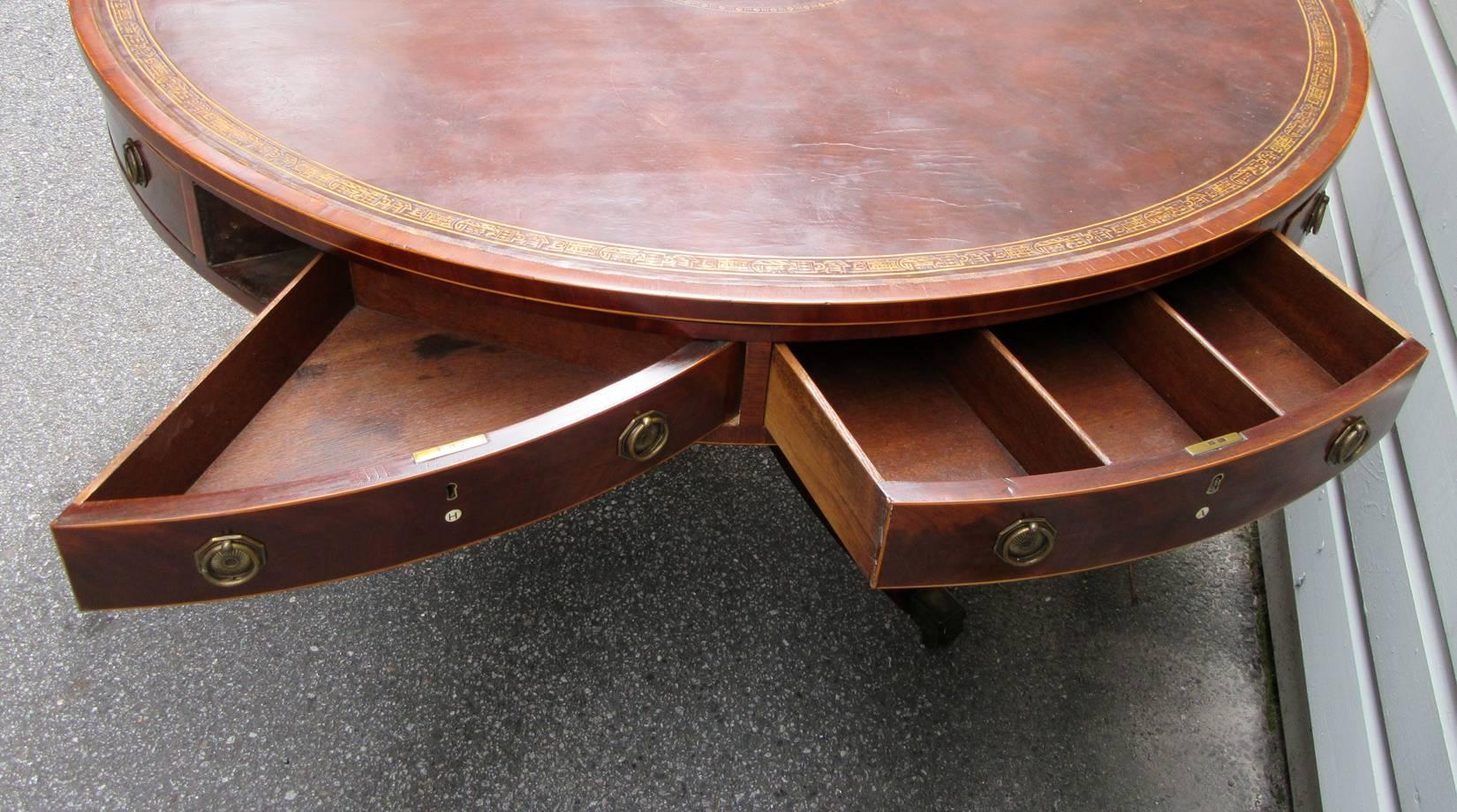 Early 19th Century English Regency Mahogany Rent Table with Embossed Leather Top 1