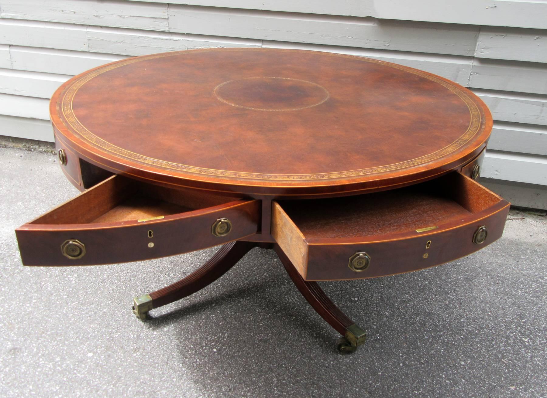 Early 19th Century English Regency Mahogany Rent Table with Embossed Leather Top 2