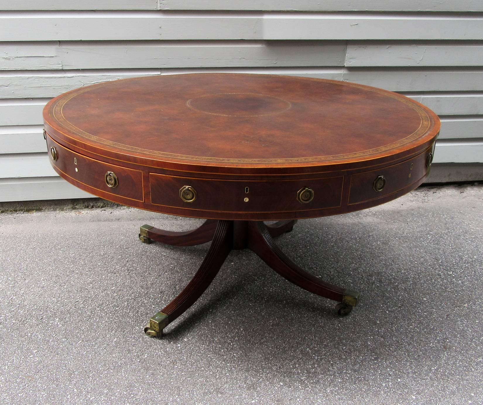 Early 19th Century English Regency Mahogany Rent Table with Embossed Leather Top 4