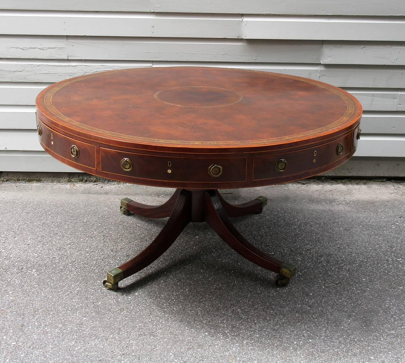 Early 19th Century English Regency Mahogany Rent Table with Embossed Leather Top 6