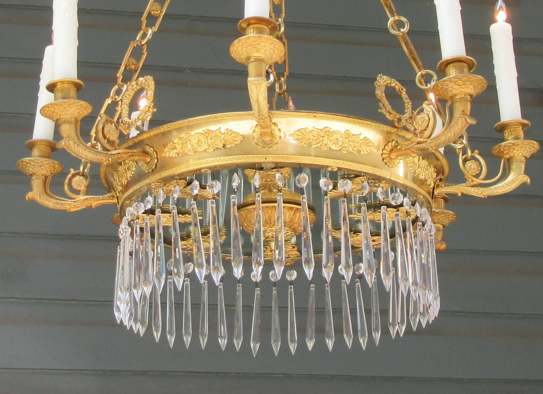 Early 19th Century French Directoire Bronze Doré, Mirror and Crystal Chandelier 5