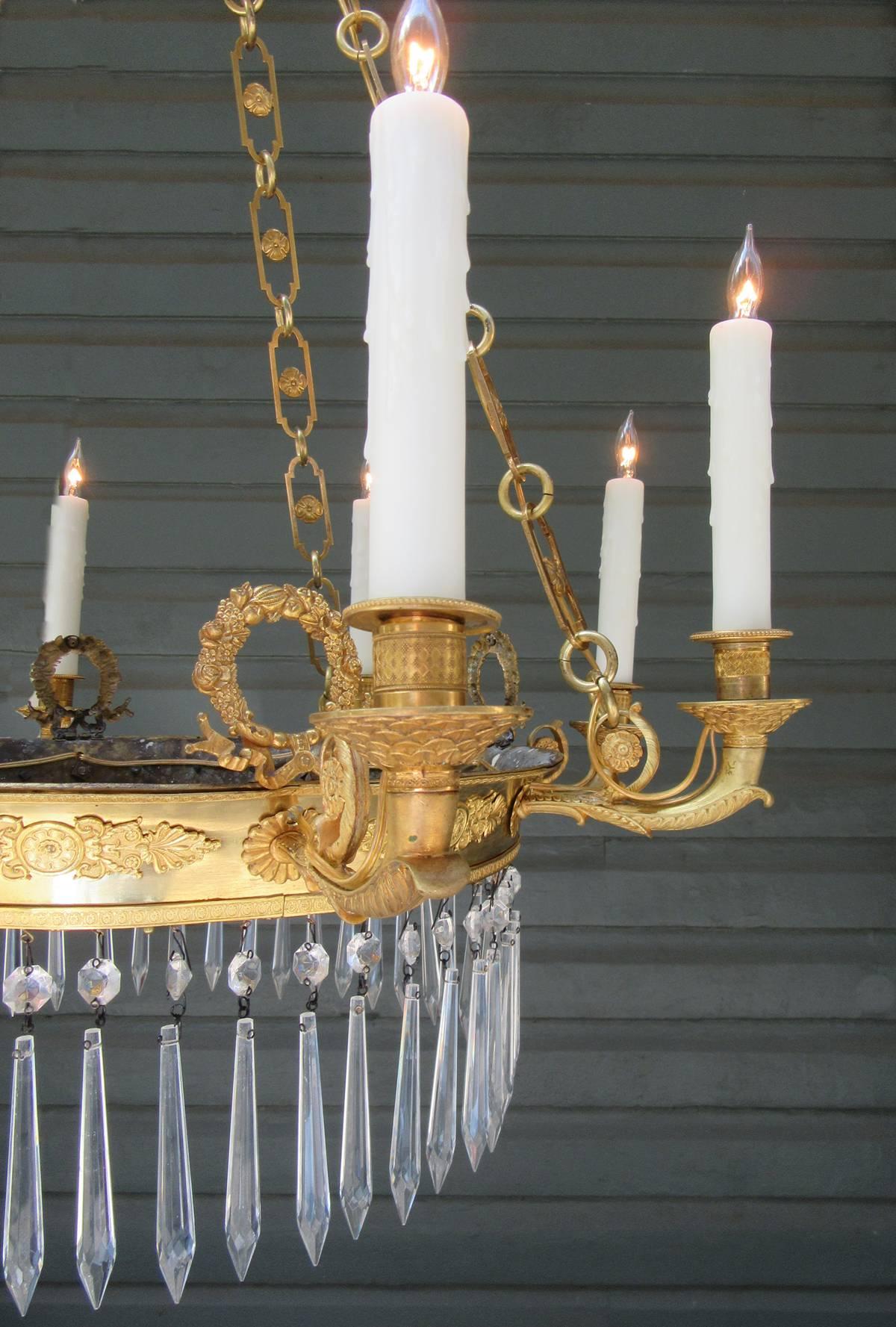 Early 19th Century French Directoire Bronze Doré, Mirror and Crystal Chandelier 3