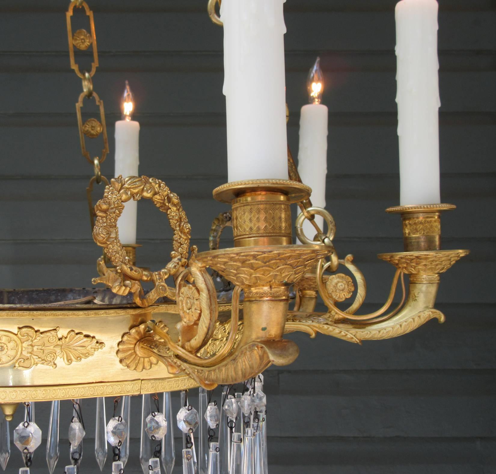 Early 19th Century French Directoire Bronze Doré, Mirror and Crystal Chandelier 6