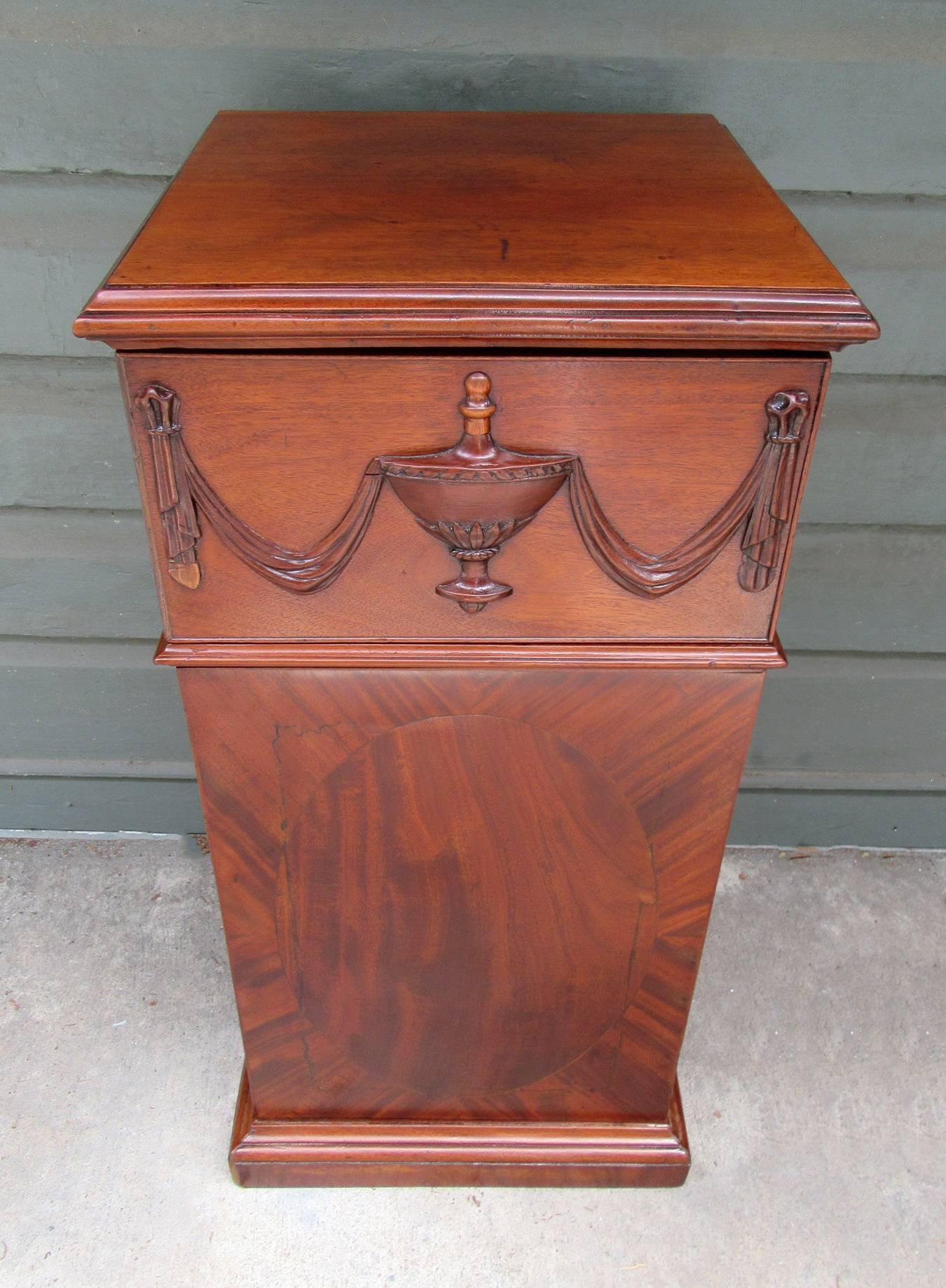 Early 19th Century English Regency Mahogany Pedestal Cabinet with Urn Carving 1