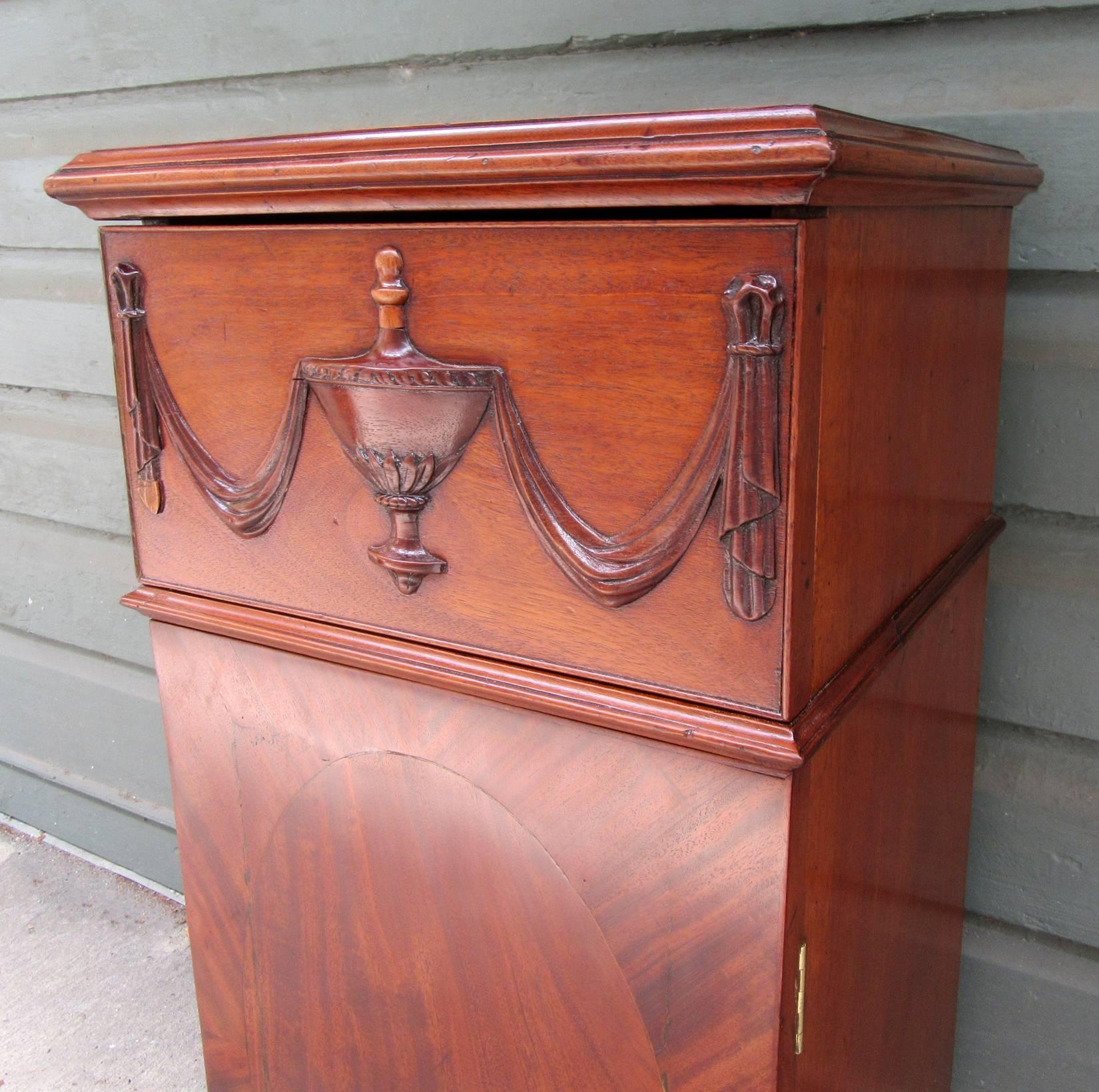 Early 19th Century English Regency Mahogany Pedestal Cabinet with Urn Carving 2
